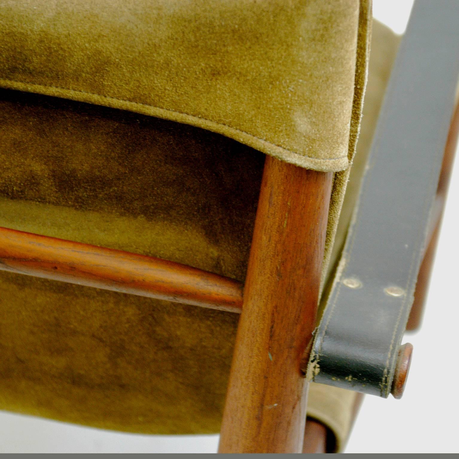 Mid-20th Century Teak and Suede Safari Chair by Hans Olsen