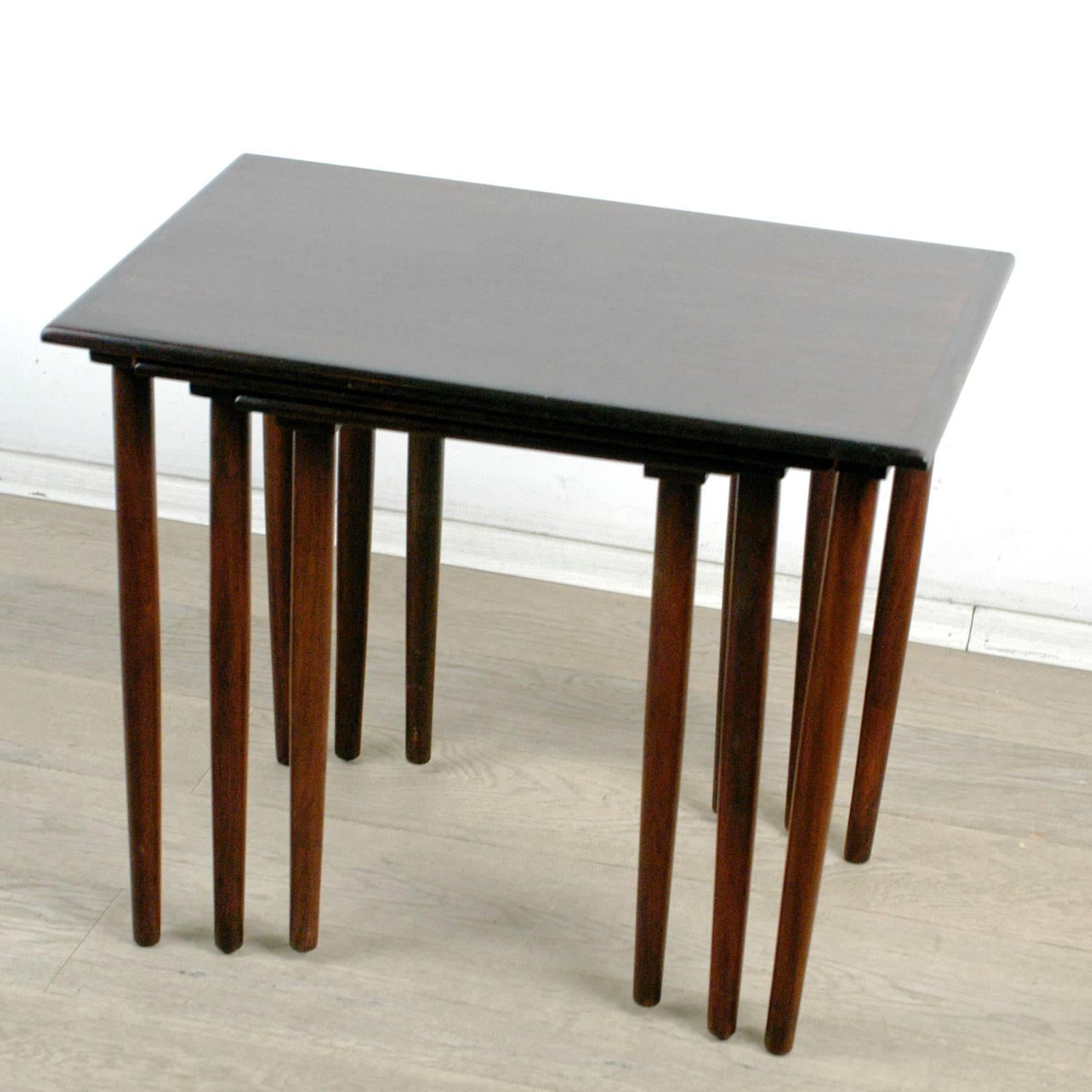 Charming set of 3 Scandinavian Modern rosewood nesting tables. 