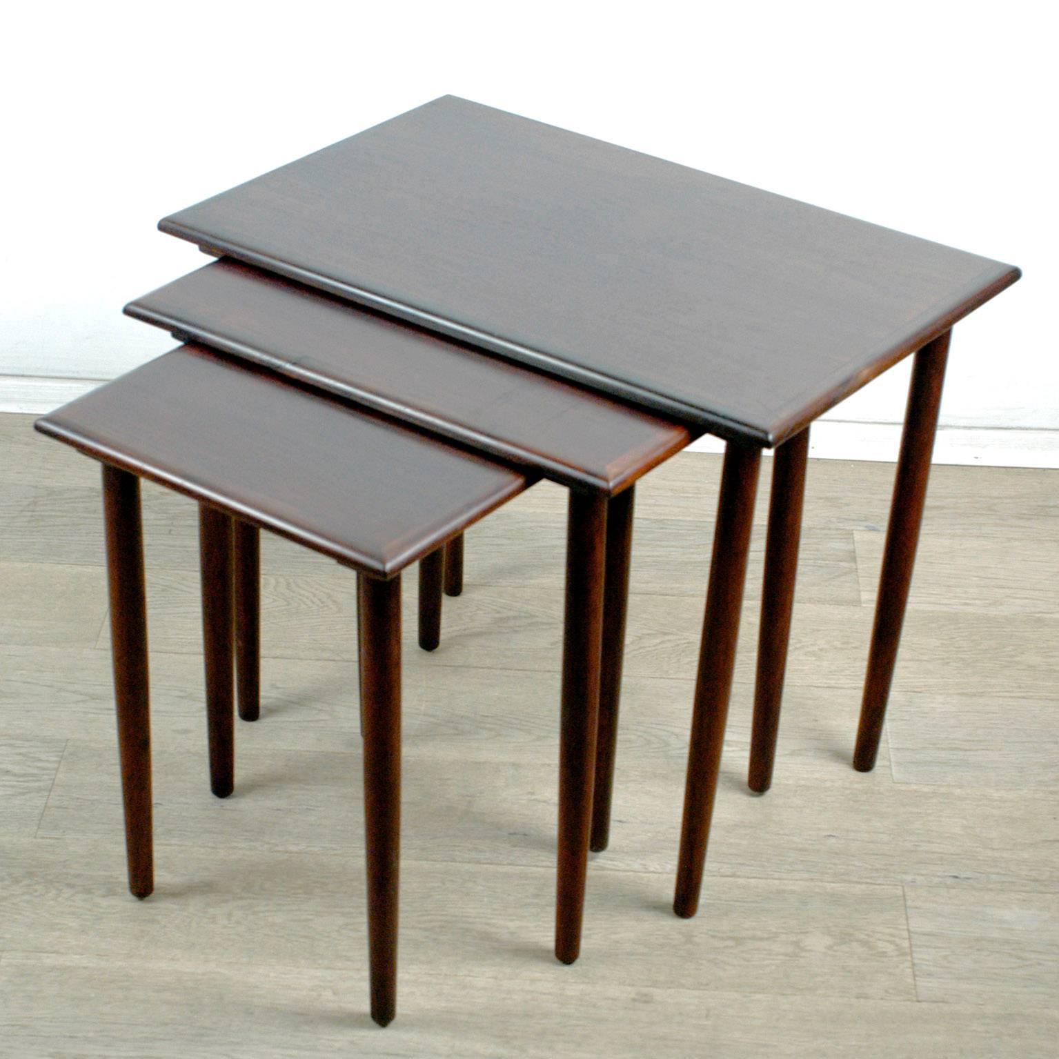 Danish Set of Three Scandinavian Modern Rosewood Nesting Tables