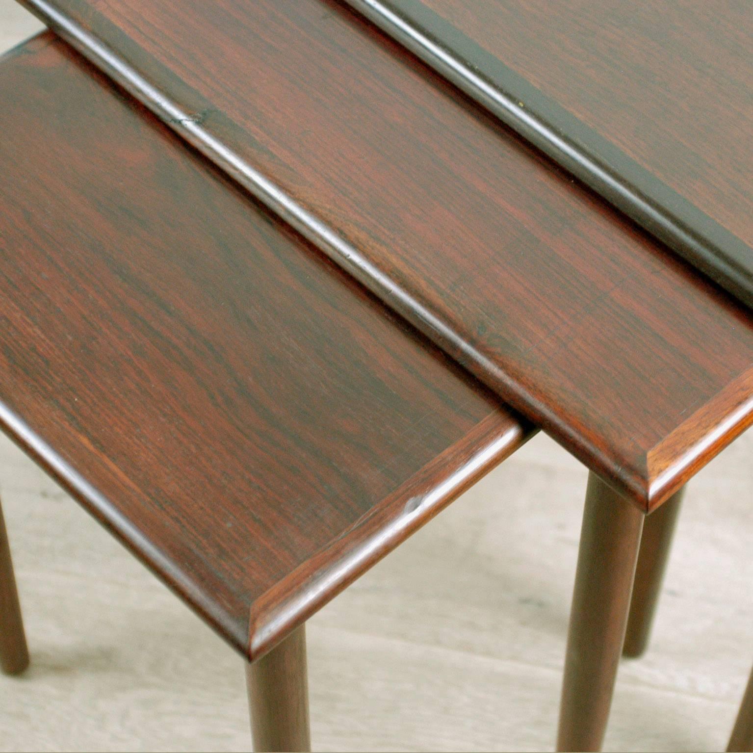 Mid-20th Century Set of Three Scandinavian Modern Rosewood Nesting Tables