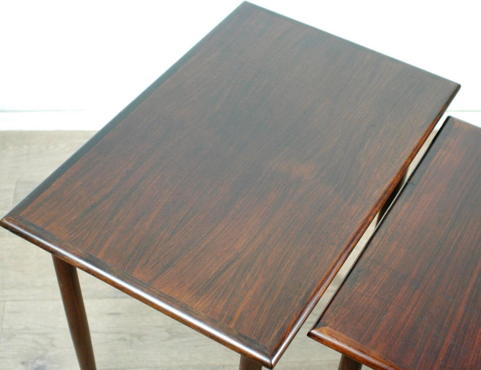 Set of Three Scandinavian Modern Rosewood Nesting Tables 4