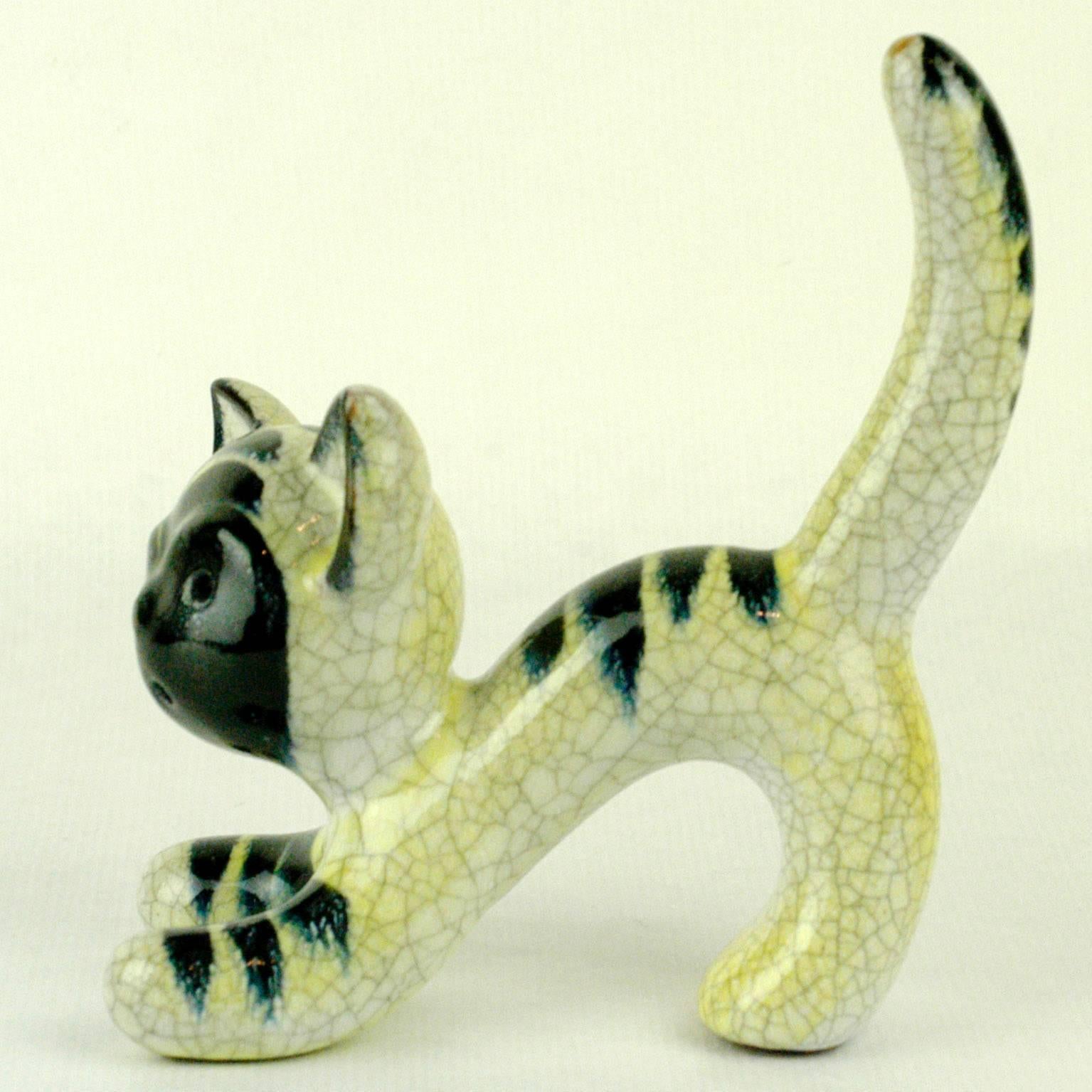 Cute glazed ceramic cat by the Austrian artist Walter Bosse in perfect condition, marked 
