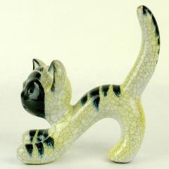 Austrian Midcentury yellow and black glazed Ceramic Cat by Walter Bosse