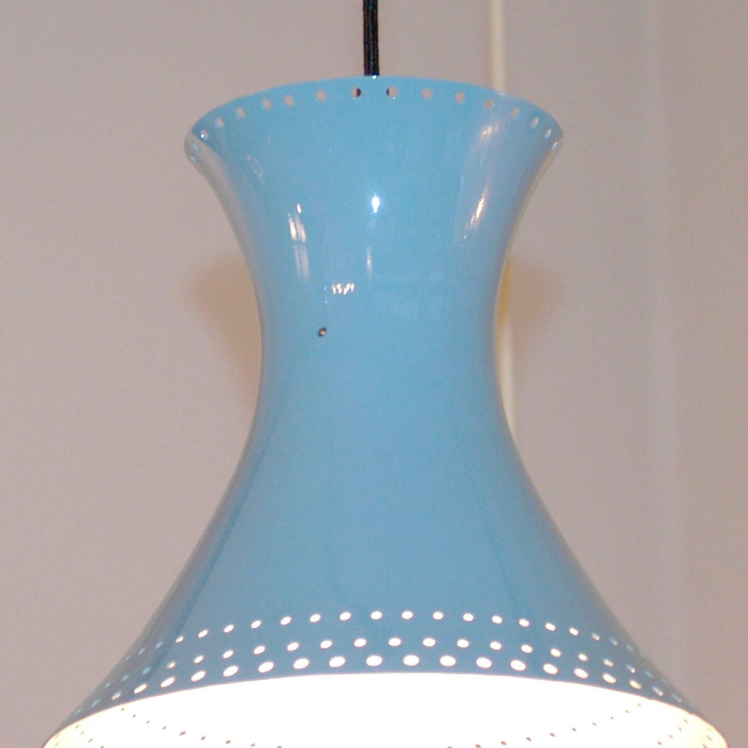 Lacquered Blue Laquered Metal Austrian Midcentury Diabolo Hanging Lamp by J. T. Kalmar For Sale