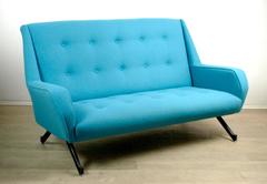 Blue and Black Metall Italian Midcentury Sofa in the Style of Ico Parisi