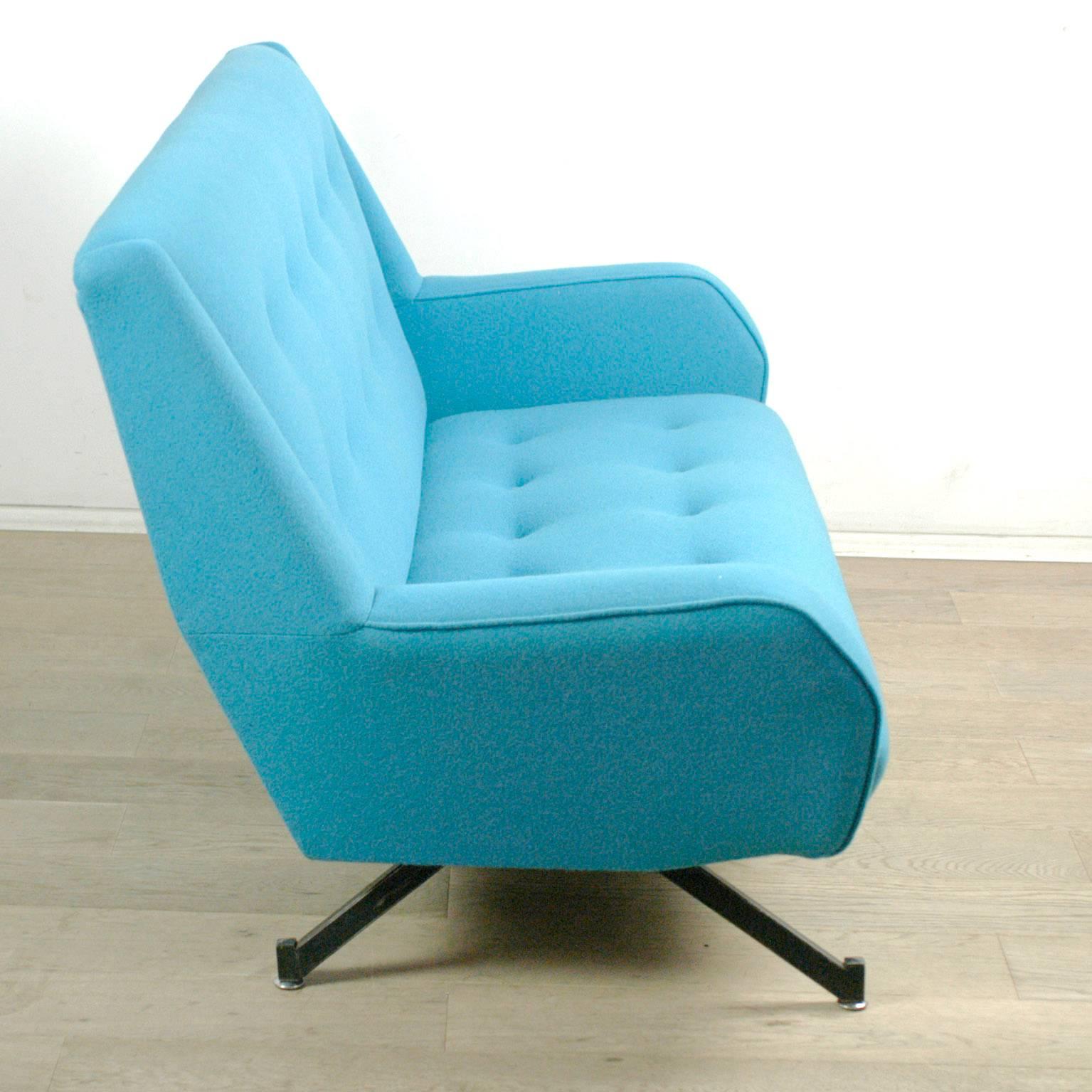 Mid-Century Modern Blue and Black Metall Italian Midcentury Sofa in the Style of Ico Parisi
