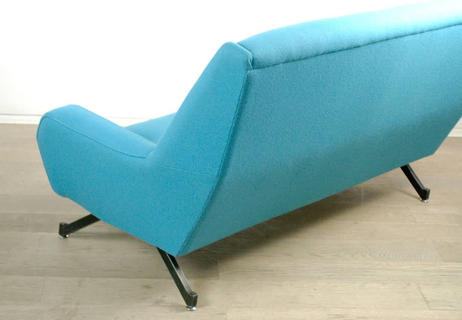 Lacquered Blue and Black Metall Italian Midcentury Sofa in the Style of Ico Parisi