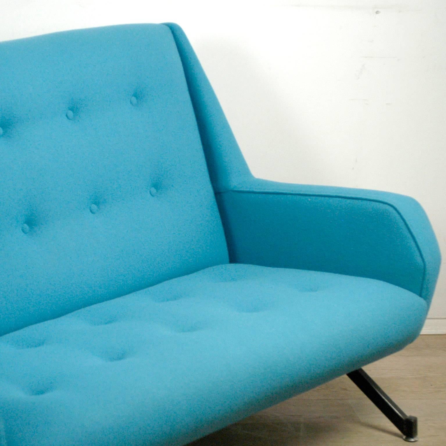 Blue and Black Metall Italian Midcentury Sofa in the Style of Ico Parisi In Good Condition In Vienna, AT