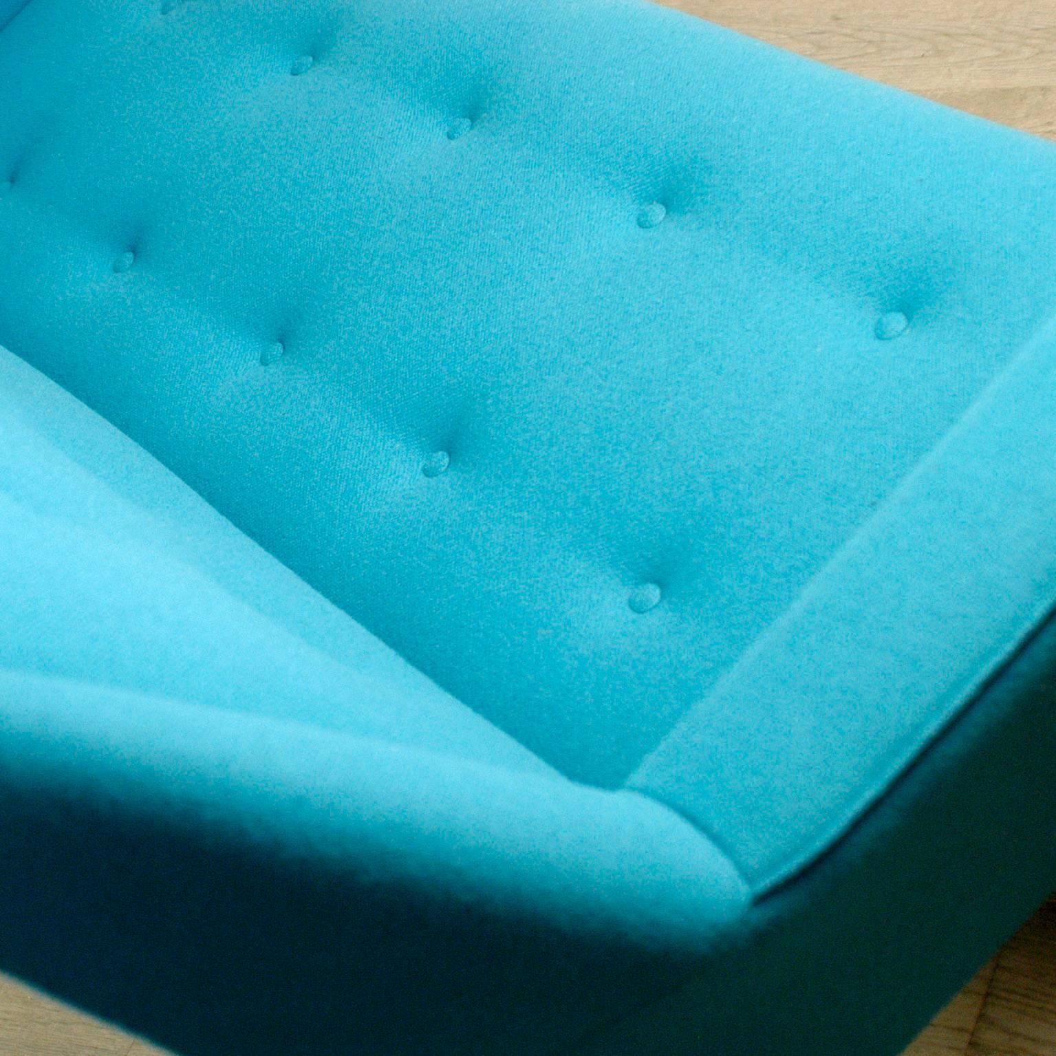 Fabric Blue and Black Metall Italian Midcentury Sofa in the Style of Ico Parisi