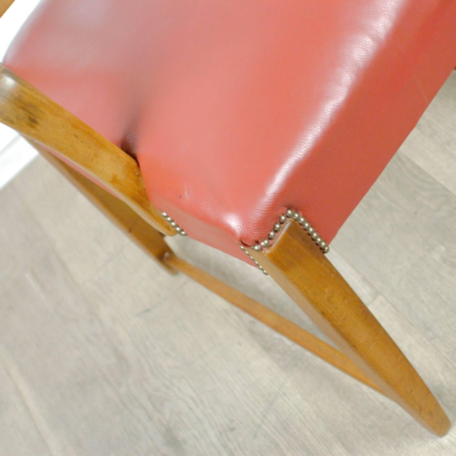 Austrian Midcentury Walnut and red Leather Armchair by Oswald Haerdtl 5