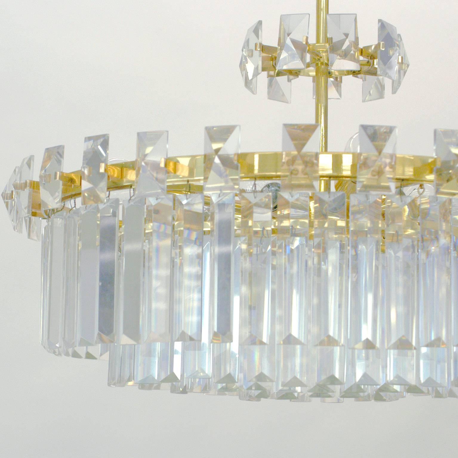 Brass Austrian Midcentury Glass  Chandelier by Oswald Haerdtl for J. & L. Lobmeyr