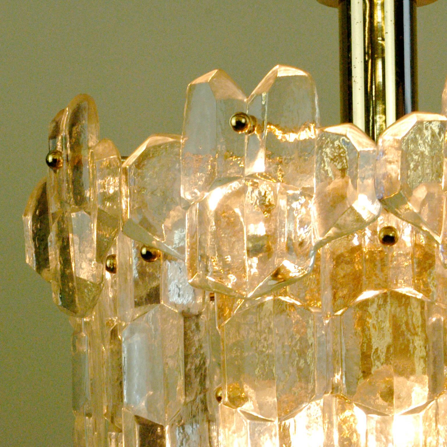Austrian Modernist Glass and Brass Chandelier Palazzo by J.T. Kalmar In Good Condition In Vienna, AT