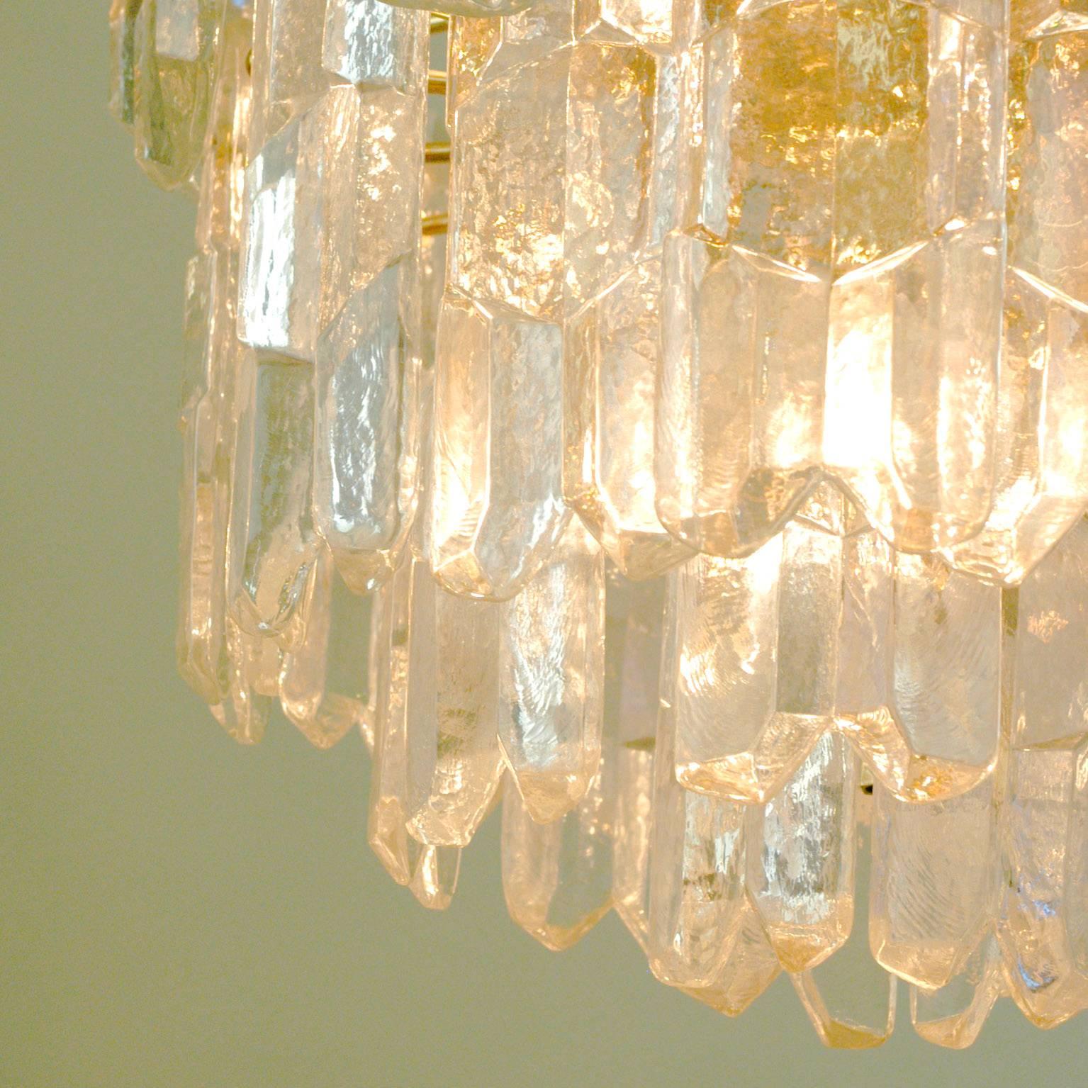 Late 20th Century Austrian Modernist Glass and Brass Chandelier Palazzo by J.T. Kalmar