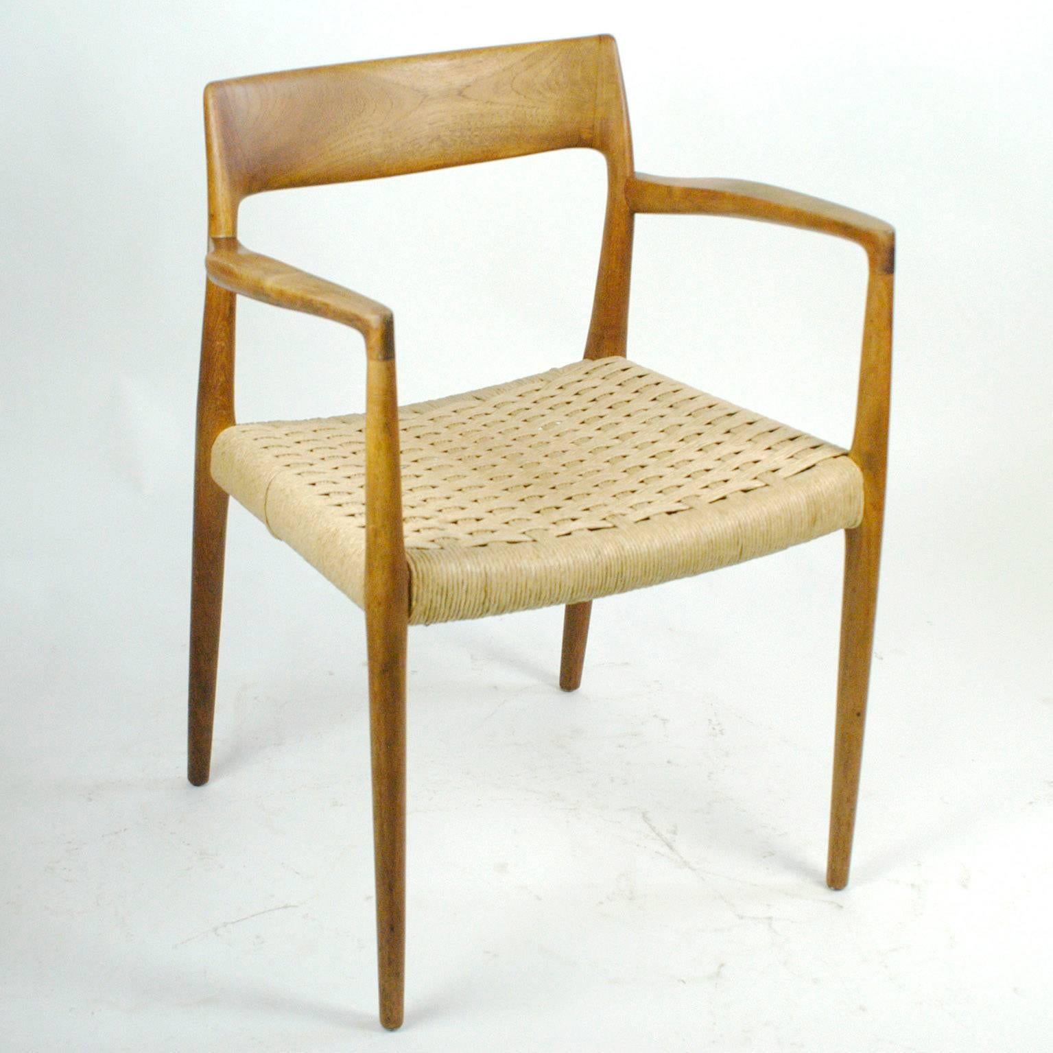 Scandinavian teak armchair by N. O. Möller for J. L. Möllers Møbelfabrik with its original papercord seat.