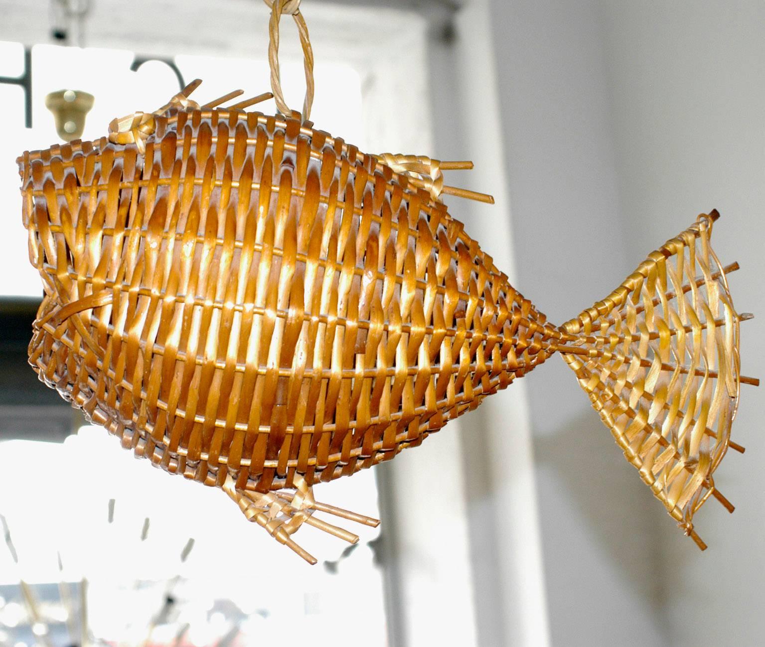 amazing hanging wicker fish fruit basket.