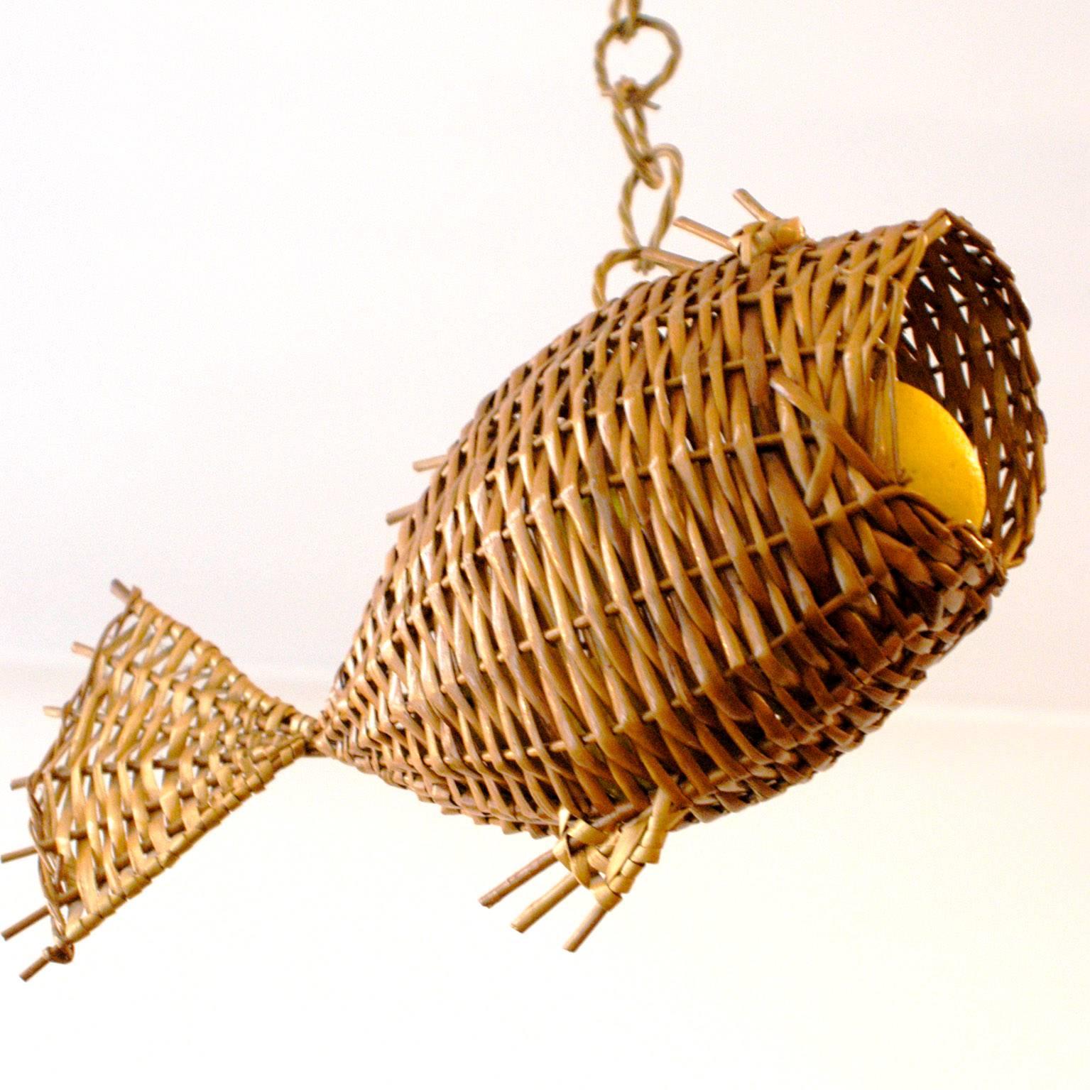 Austrian Vintage Fish Shaped Wicker Hanging Fruit Basket
