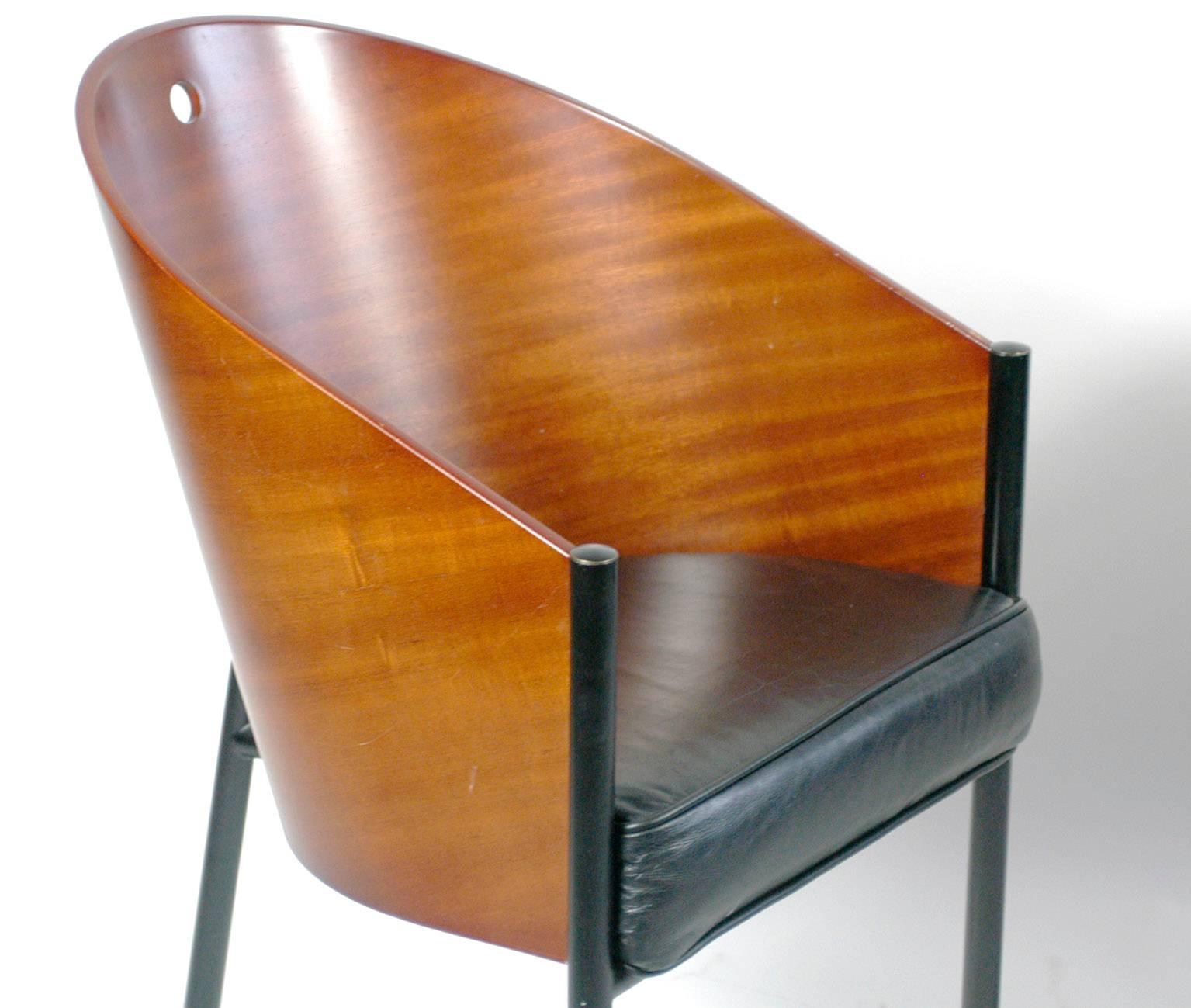 Modern  Brown mahogany and Black Leather Costes Chair by Philippe Starck