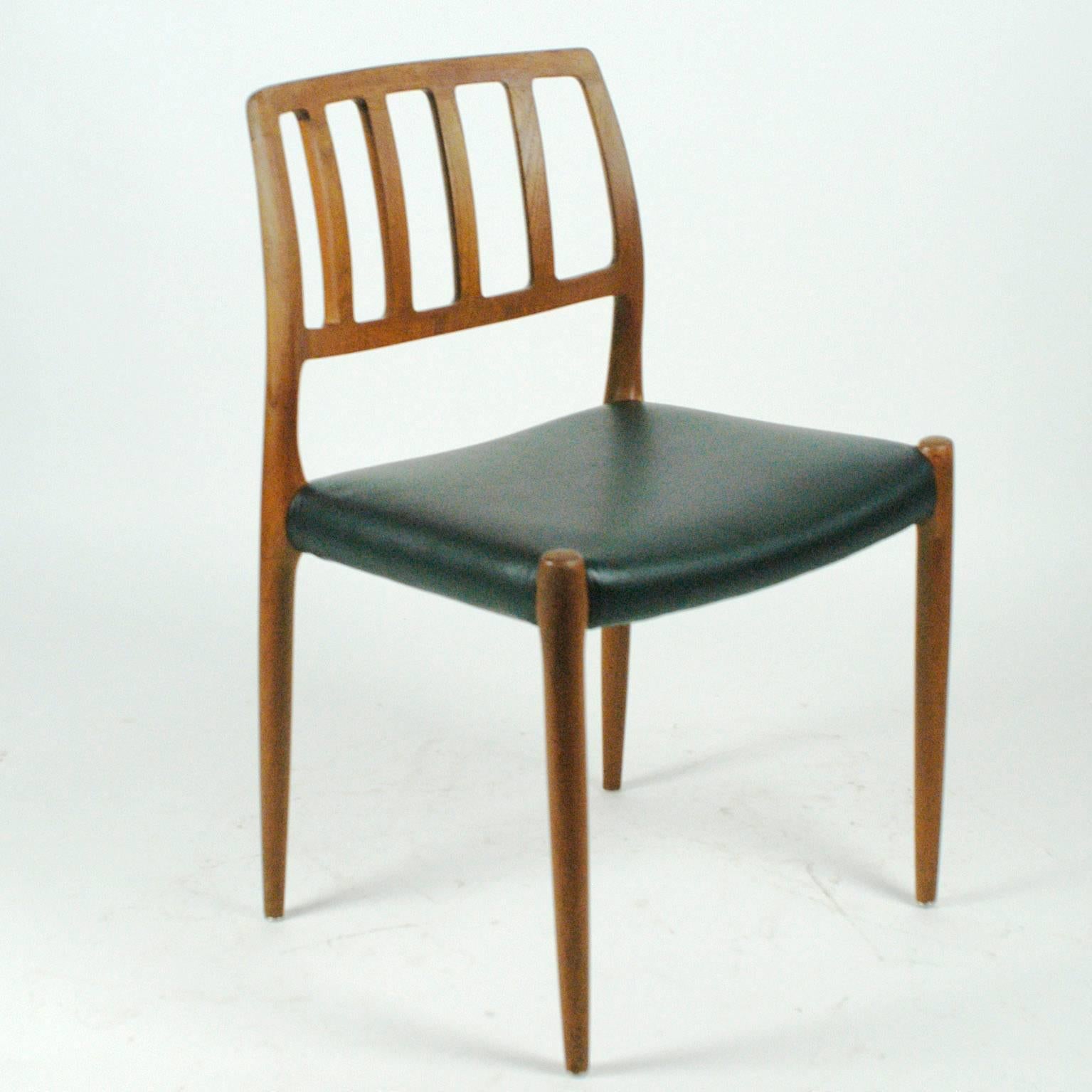 Leather Pair of Two Scandinavian Modern Niels Otto Möller Teak Dining Chairs Mod. 83