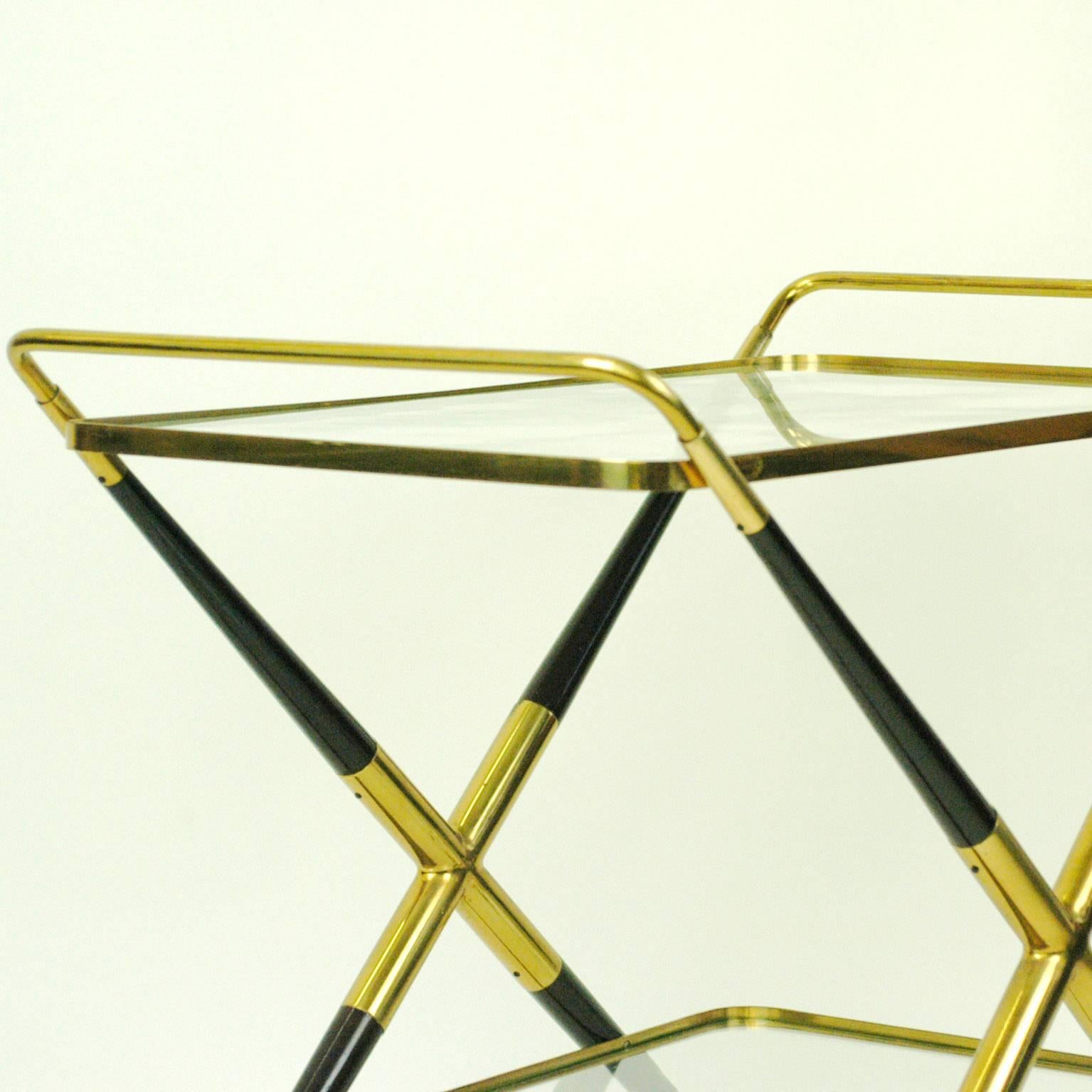 Italian Midcentury Brass and Glass Serving Trolley or Bar Cart by Cesare Lacca 1