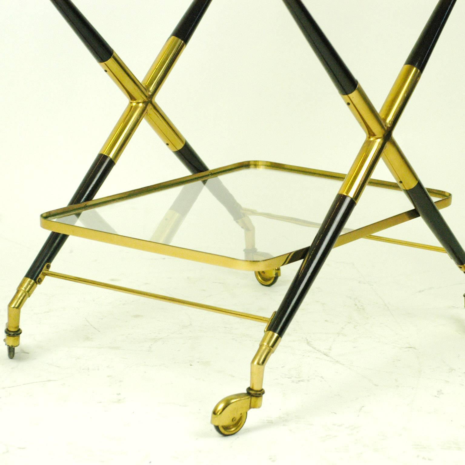 Italian Midcentury Brass and Glass Serving Trolley or Bar Cart by Cesare Lacca 2