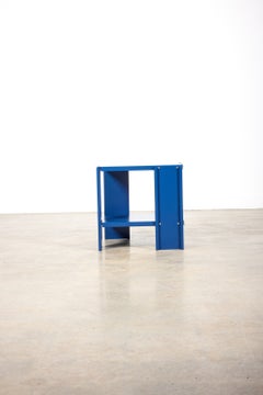 Lehni Workshop 1979 Swiss Modern Minimalist Aluminum Side Table in Blue