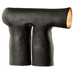 Héctor, Sculptural Stoneware Lamp Wrapped in a Hand-Burnished Veil of Black Waxe