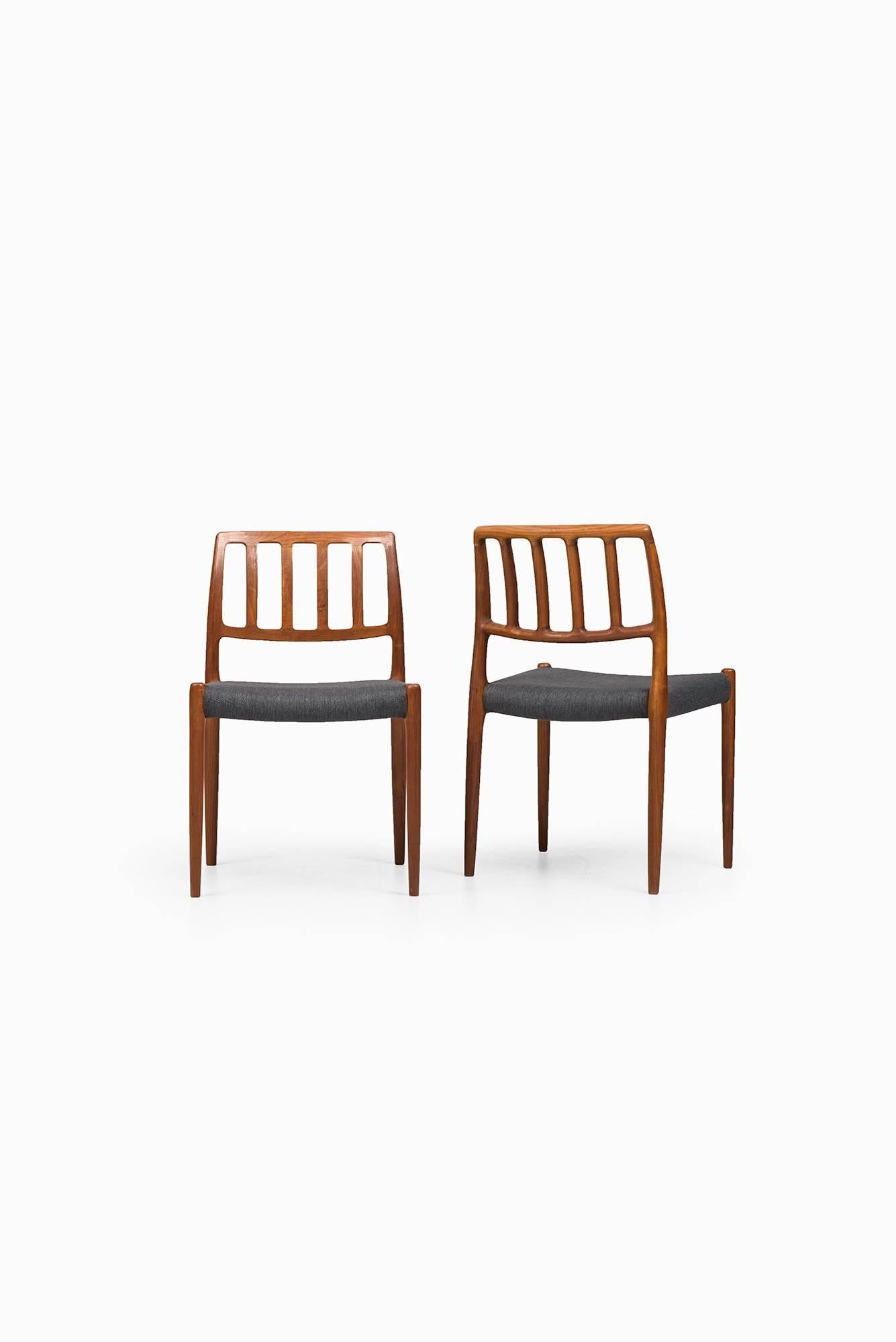 Rare set of six dining chairs model 83 designed by Niels O. Møller. Produced by J.L Møllers Møbelfabrik in Denmark.