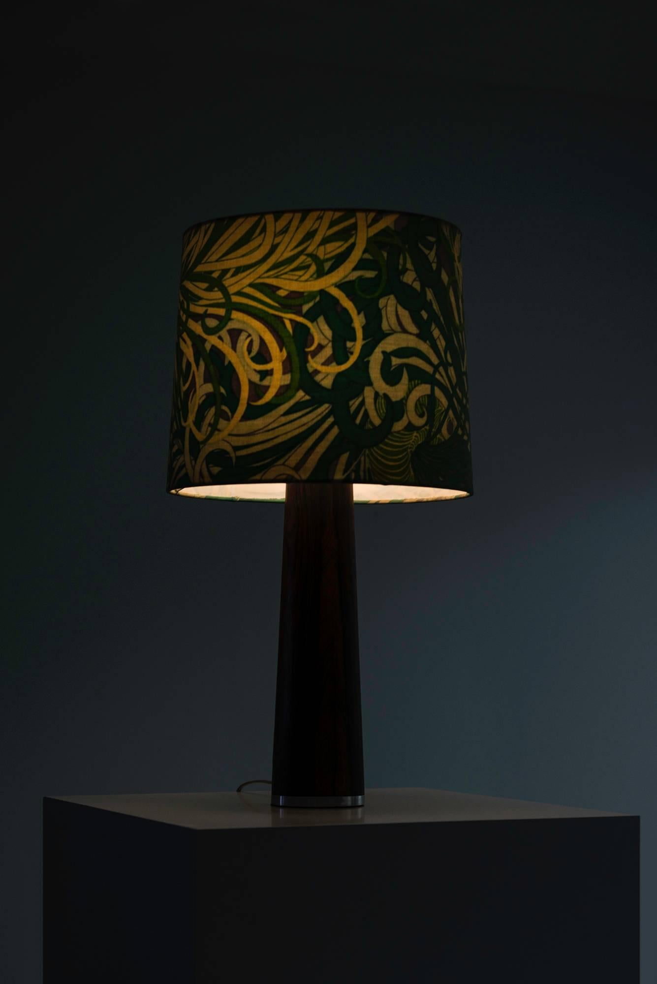Scandinavian Modern Table Lamp in Rosewood with Floral Lampshade