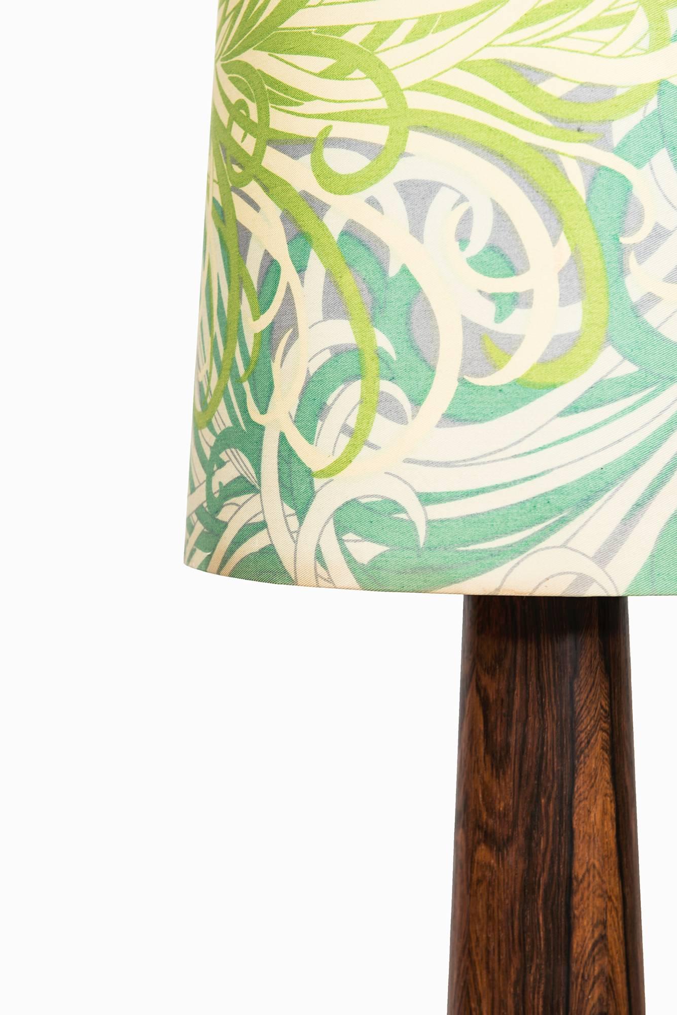 Swedish Table Lamp in Rosewood with Floral Lampshade
