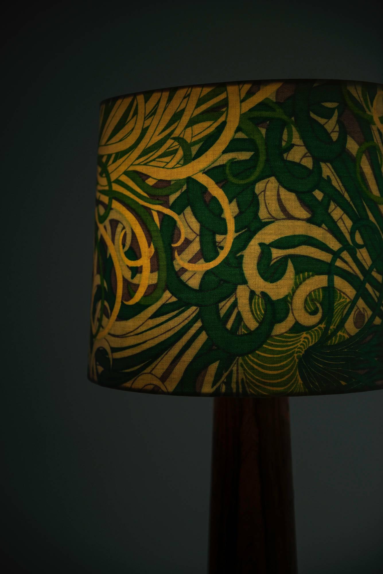Mid-20th Century Table Lamp in Rosewood with Floral Lampshade