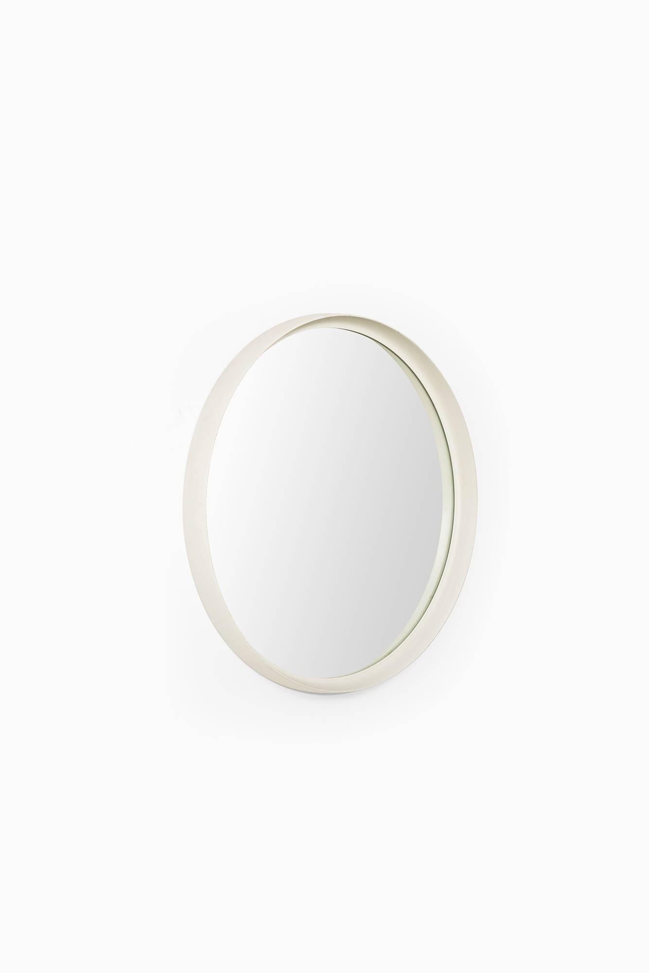 Scandinavian Modern White Lacquered Round Mirror Produced in Sweden