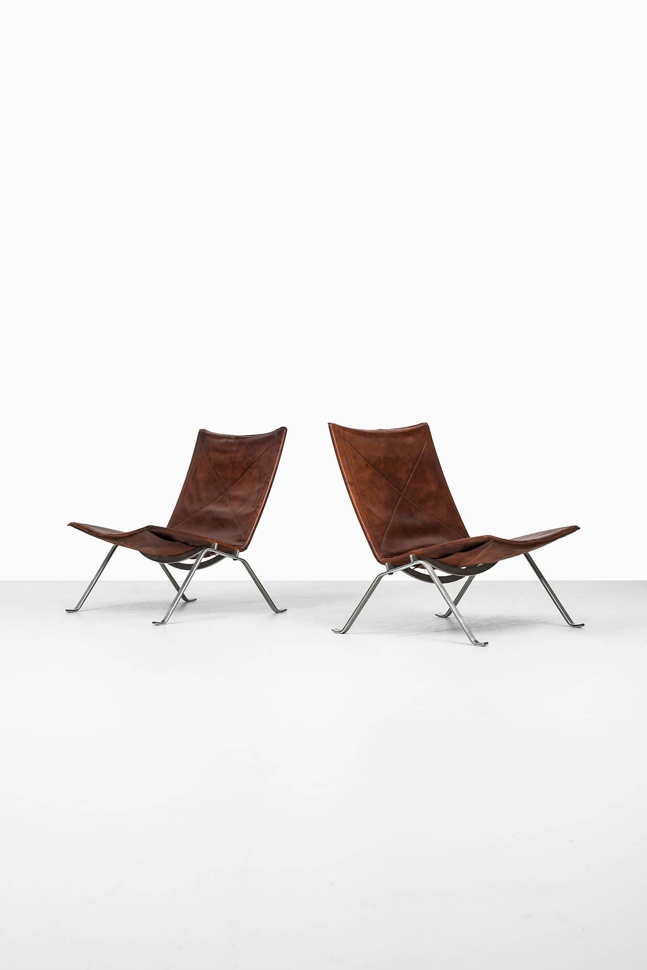 Leather Poul Kjærholm, a Set of Four PK-22 Easy Chairs by E. Kold Christensen in Denmark