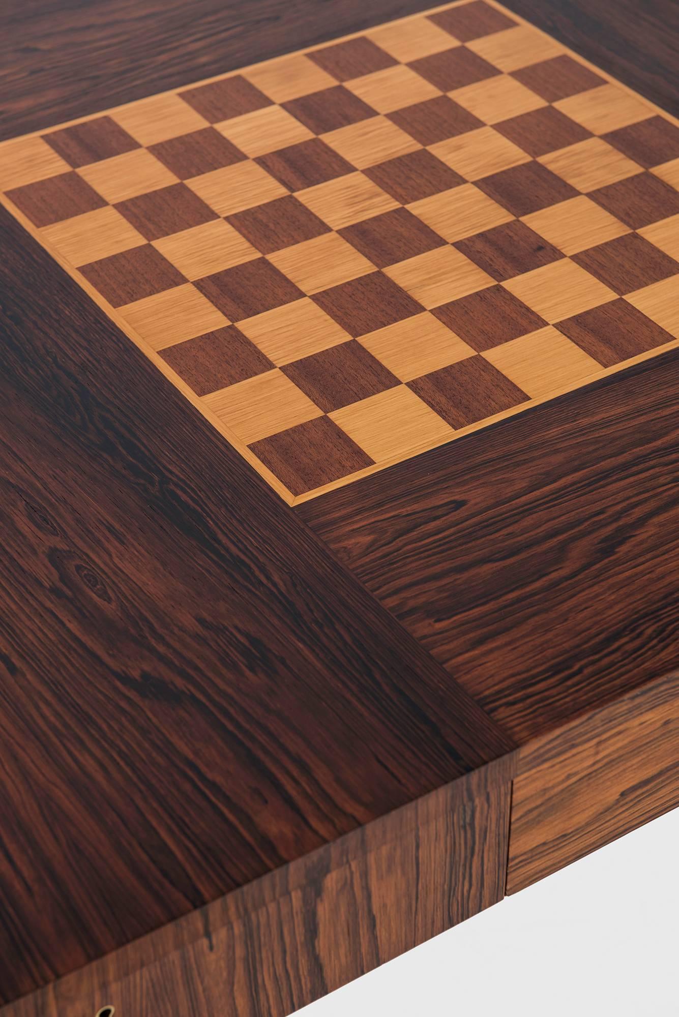 Rosewood Desk with Chessboard on Top Produced in Sweden 1