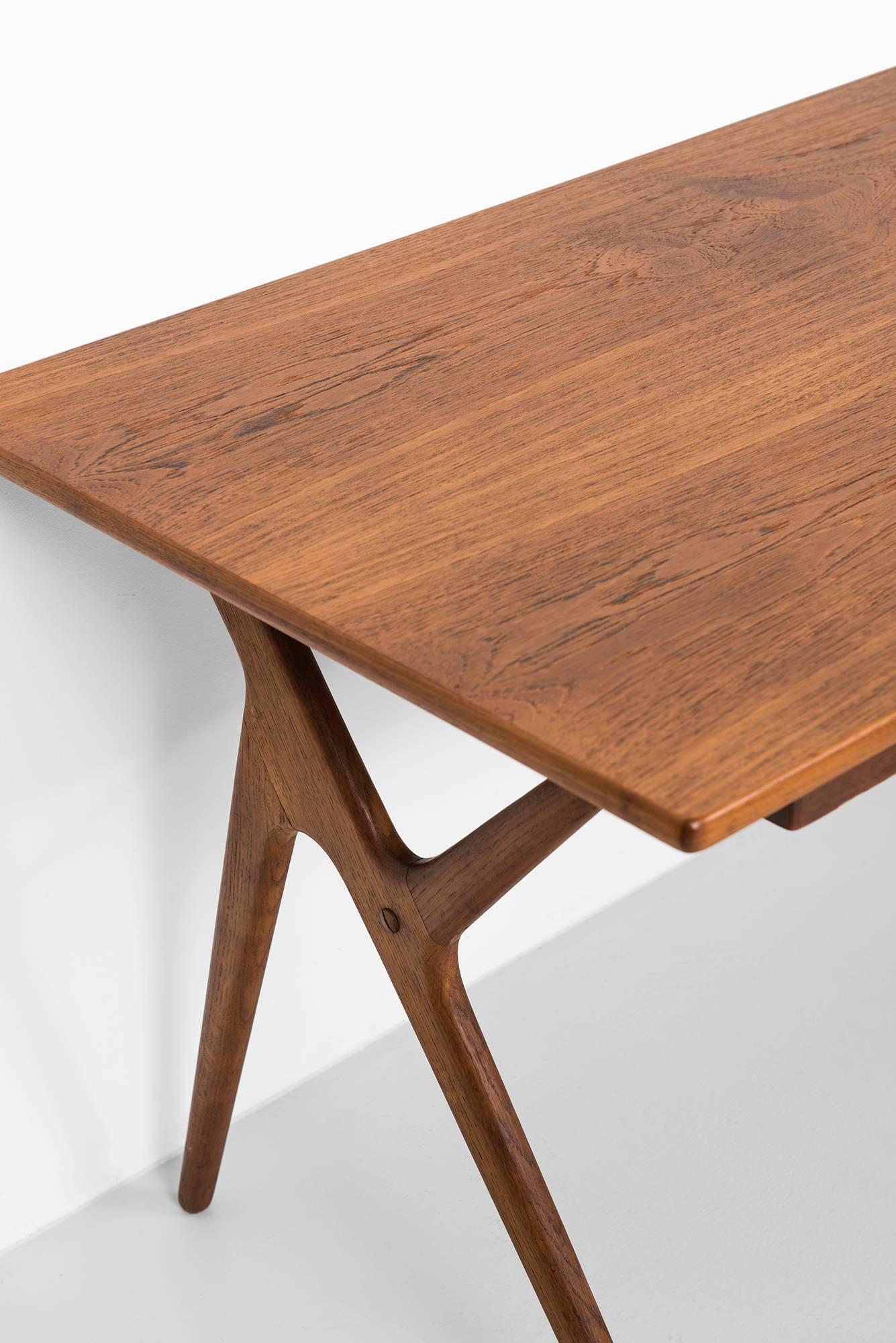 Scandinavian Modern Desk in Teak, Oak and Brass Produced in Denmark