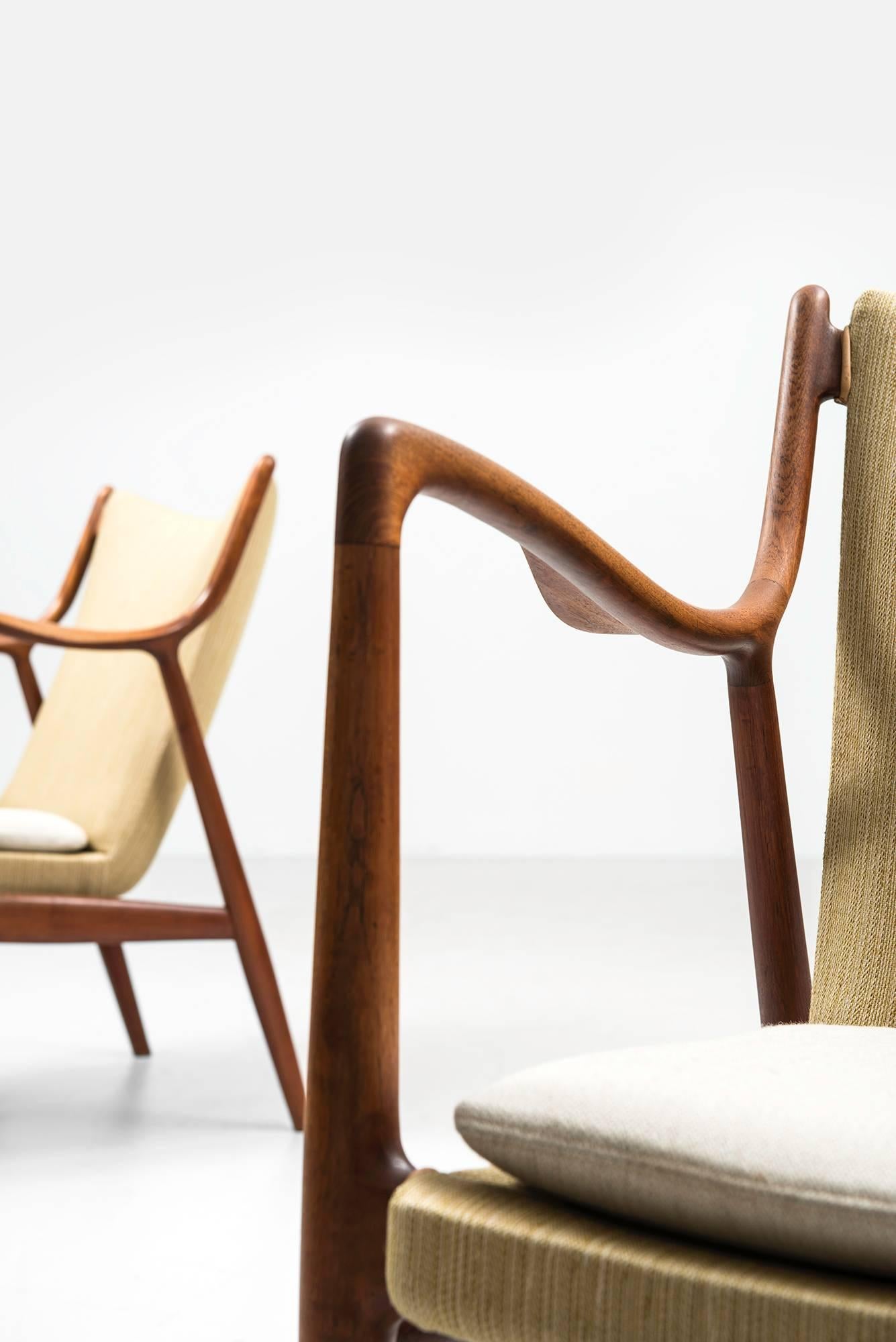 Mid-20th Century Finn Juhl Easy Chairs Model NV-45 Produced by Niels Vodder in Denmark