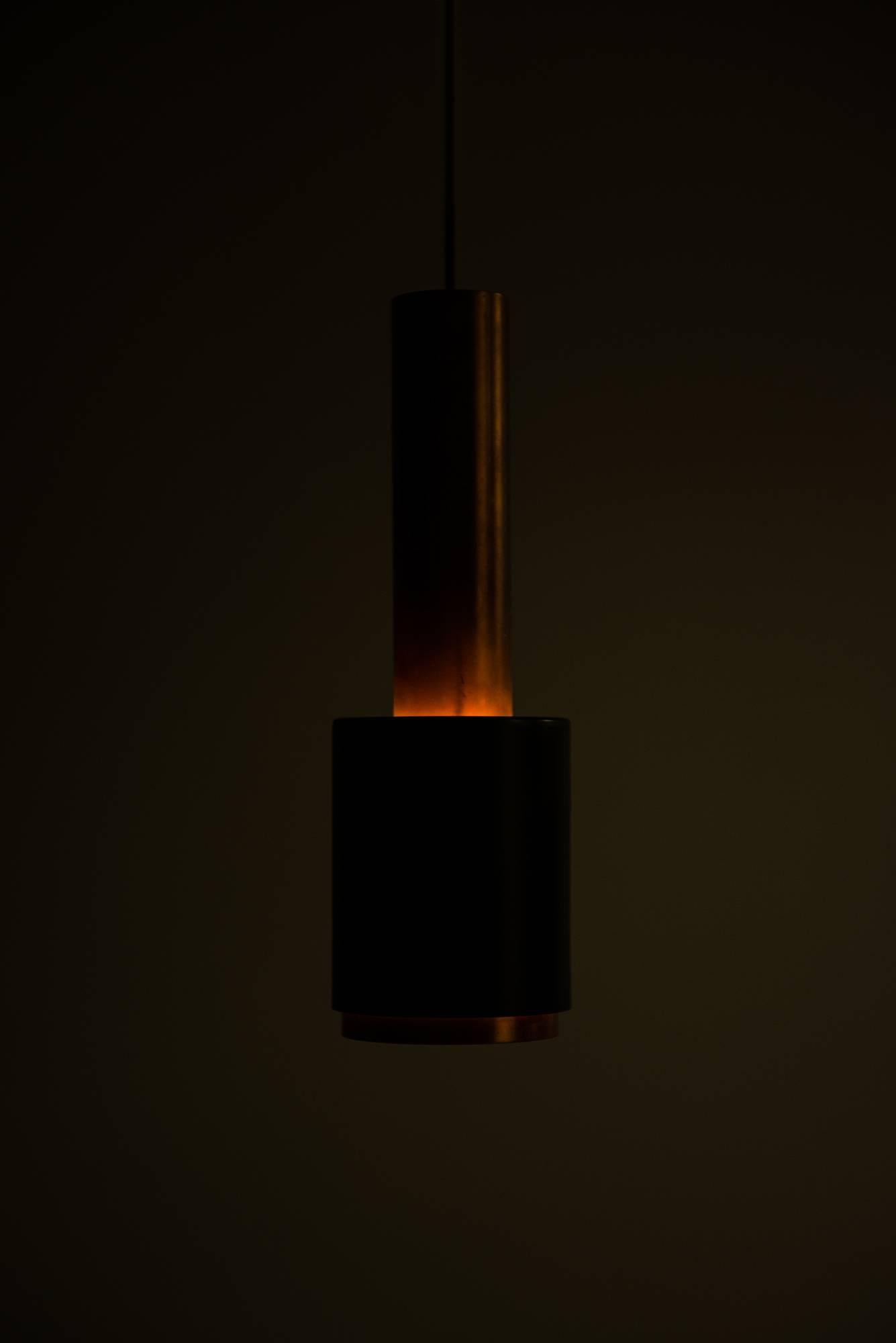 Danish Pair of Ceiling Lamps in Copper and Black Lacquered Metal