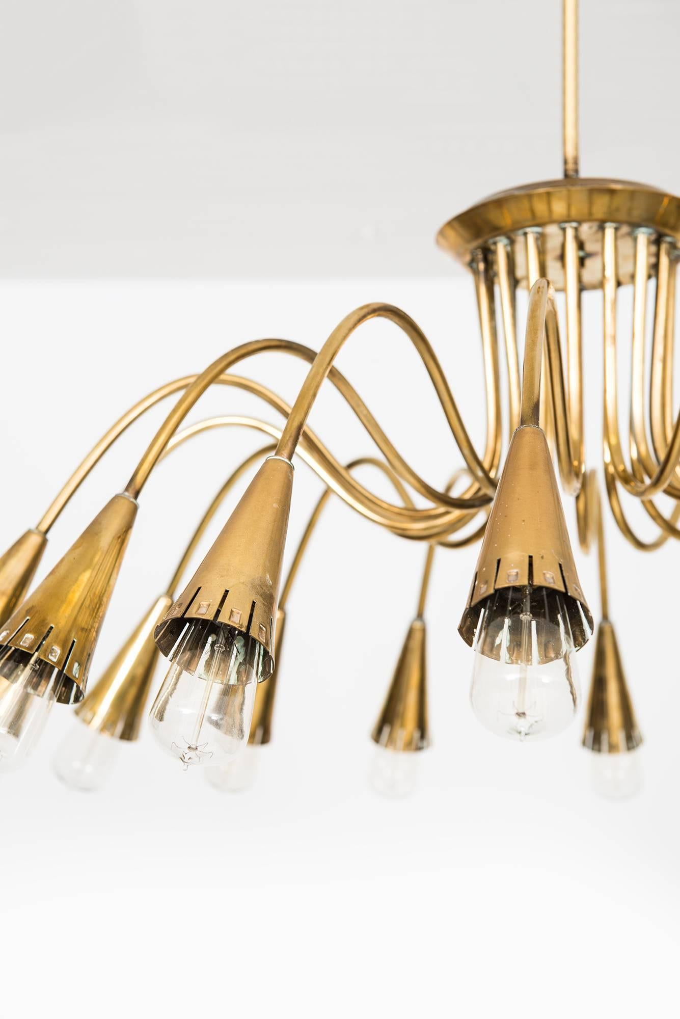 Mid-Century Modern Large Ceiling Lamp in Brass