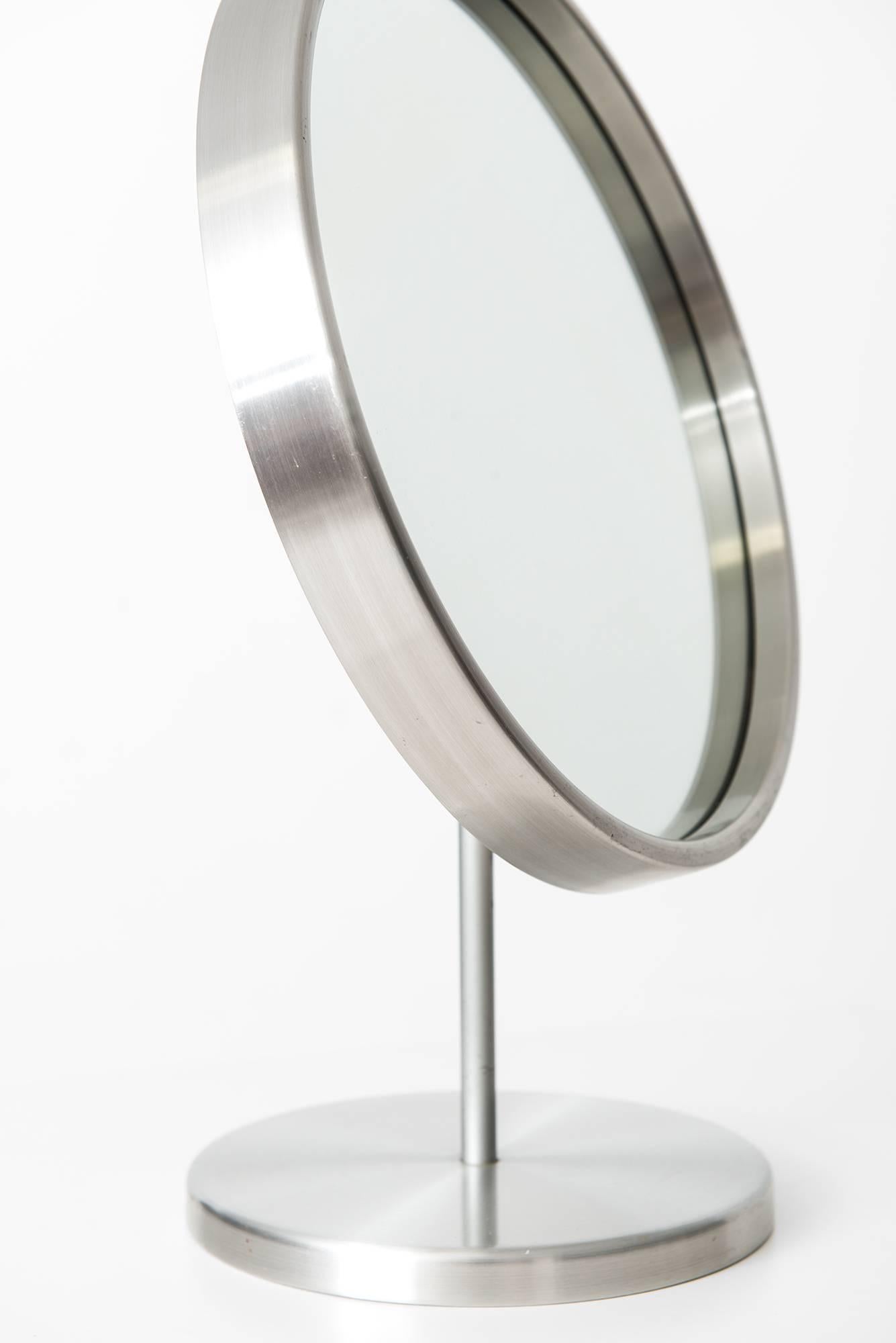 Rare table mirror in aluminium. Produced by Glas mäster in Markaryd, Sweden.