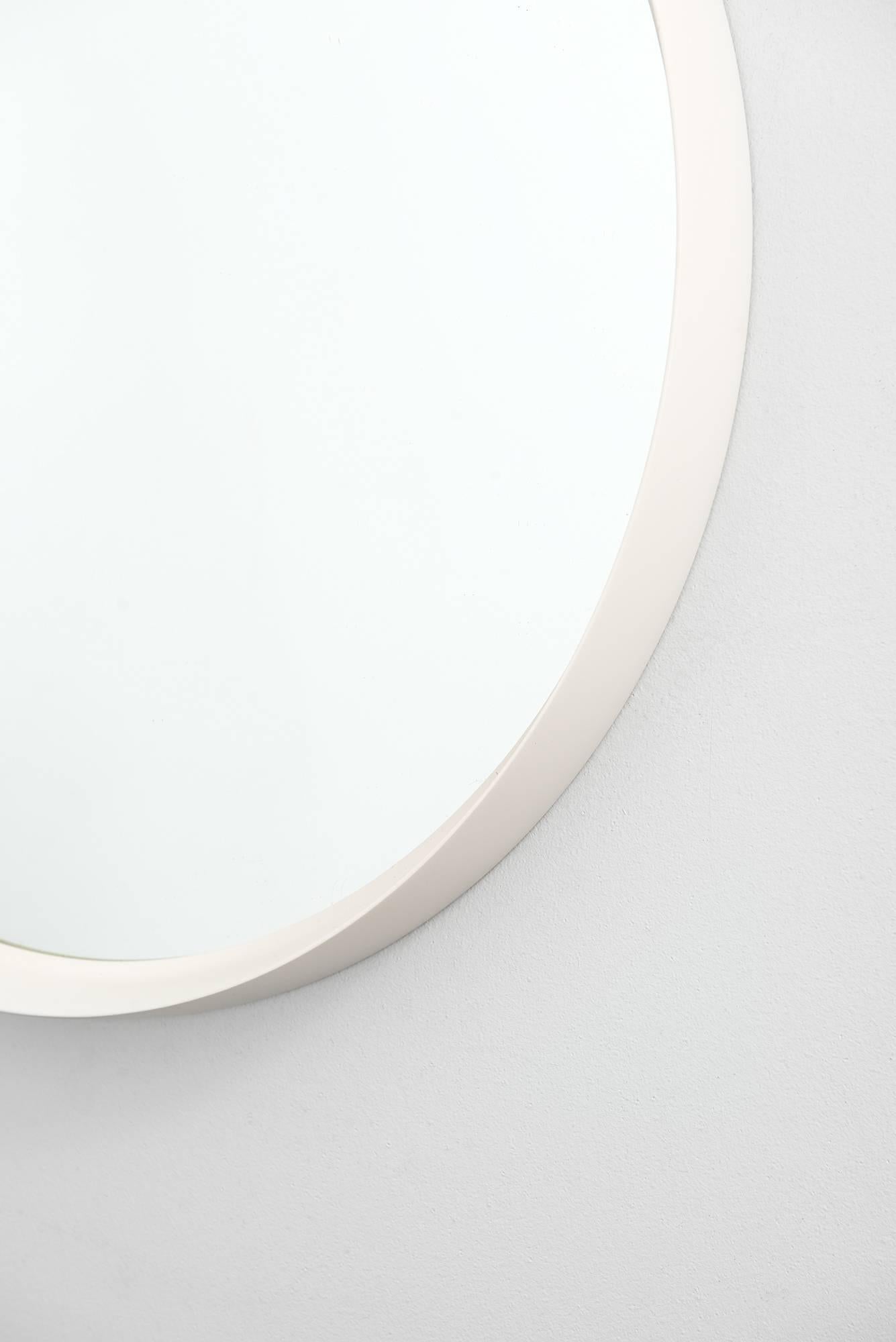 Scandinavian Modern White Lacquered Round Mirror Probably Produced in Sweden
