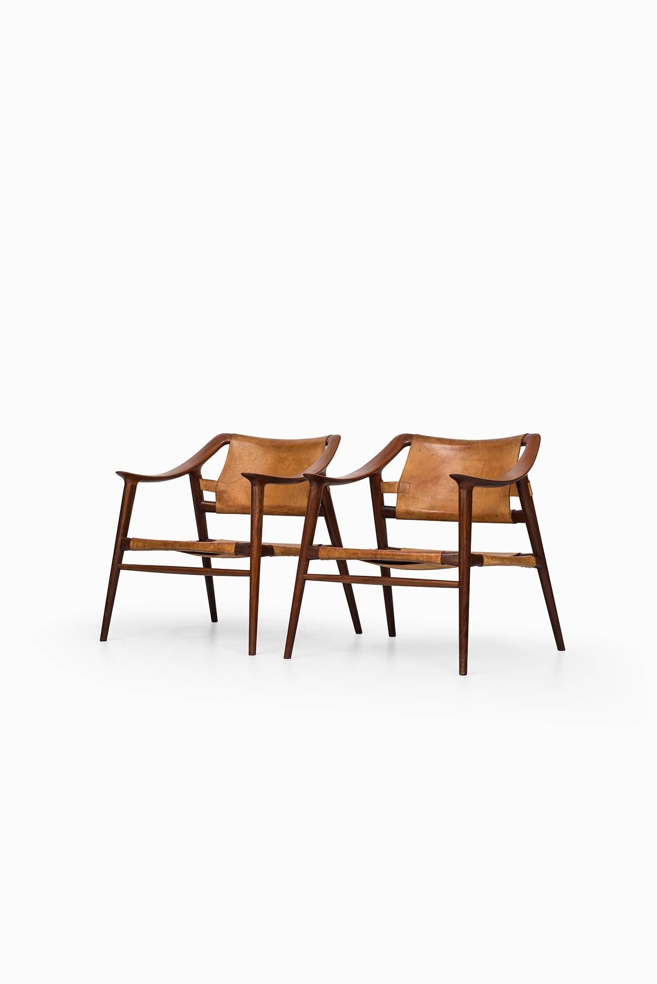 Very rare pair of easy chairs model 56/2 ‘Bambi’ designed by Rolf Rastad & Adolf Relling. Produced by Gustav Bahus in Norway.