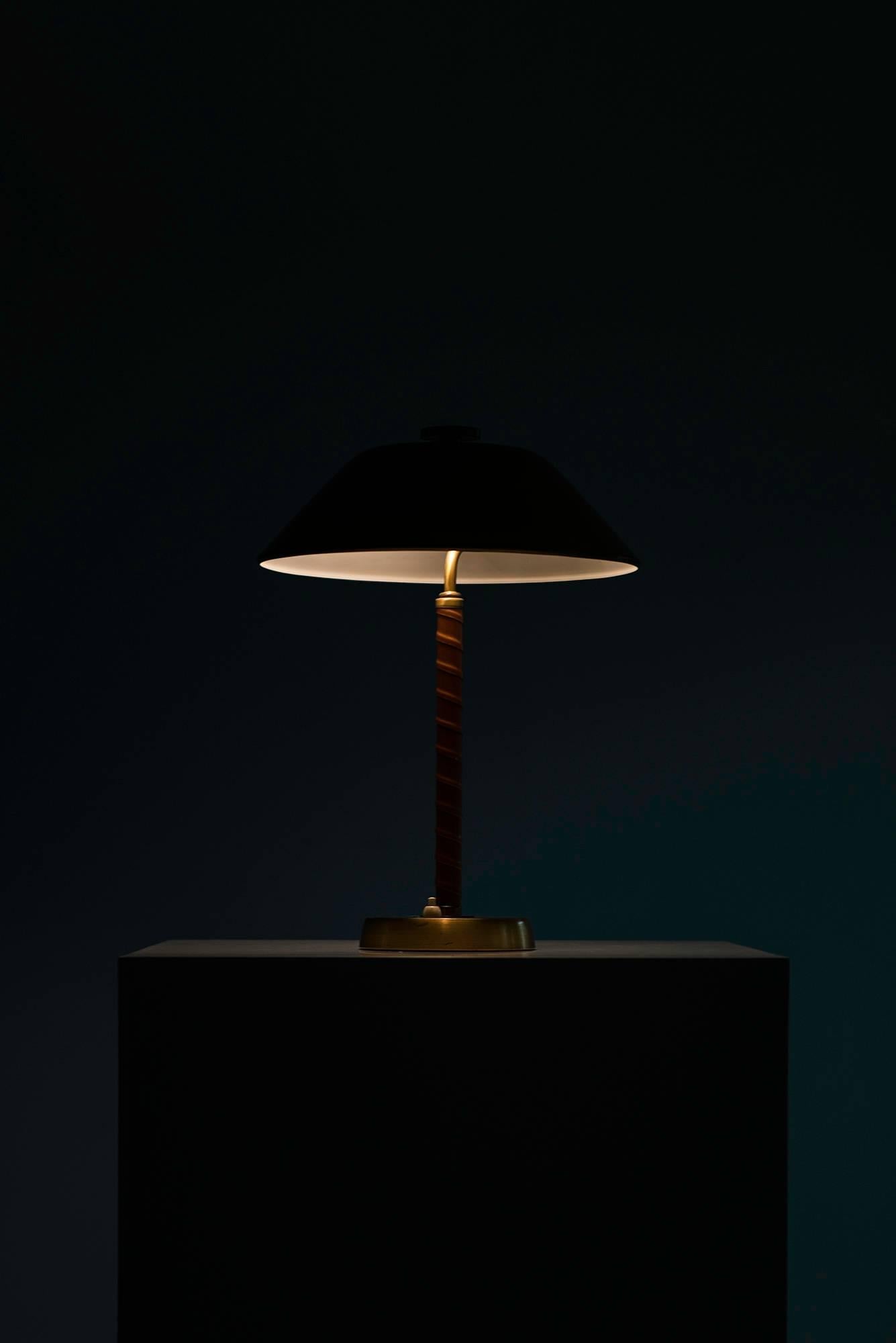 Table Lamp in Brass and Leather Produced by Einar Bäckström in Sweden 2