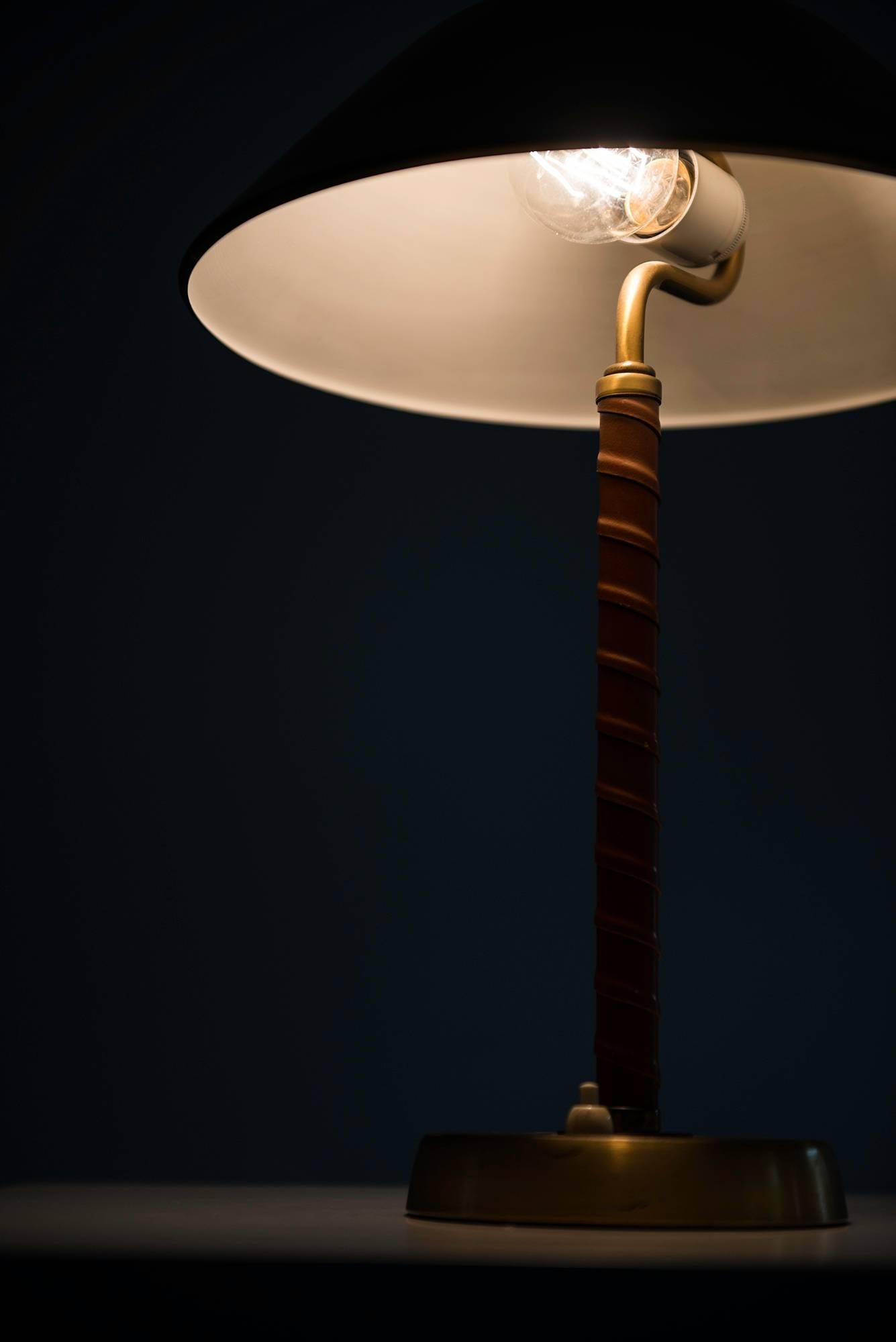 Table Lamp in Brass and Leather Produced by Einar Bäckström in Sweden 3