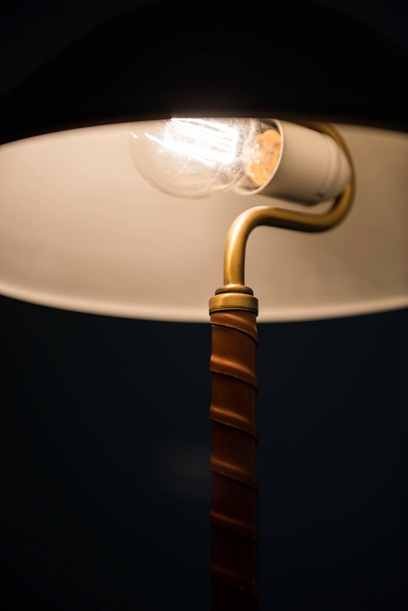 Table Lamp in Brass and Leather Produced by Einar Bäckström in Sweden 1