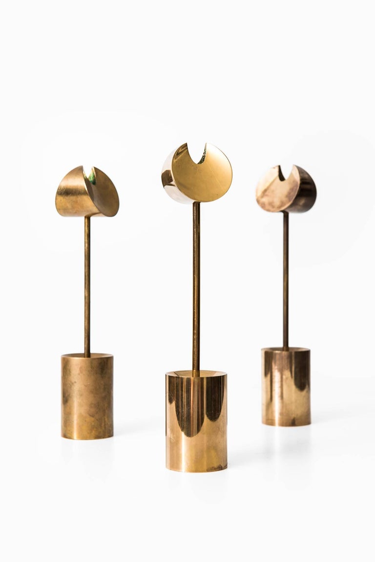 Scandinavian Modern Candlesticks in Brass Designed by Pierre Forsell Produced by Skultuna in Sweden For Sale