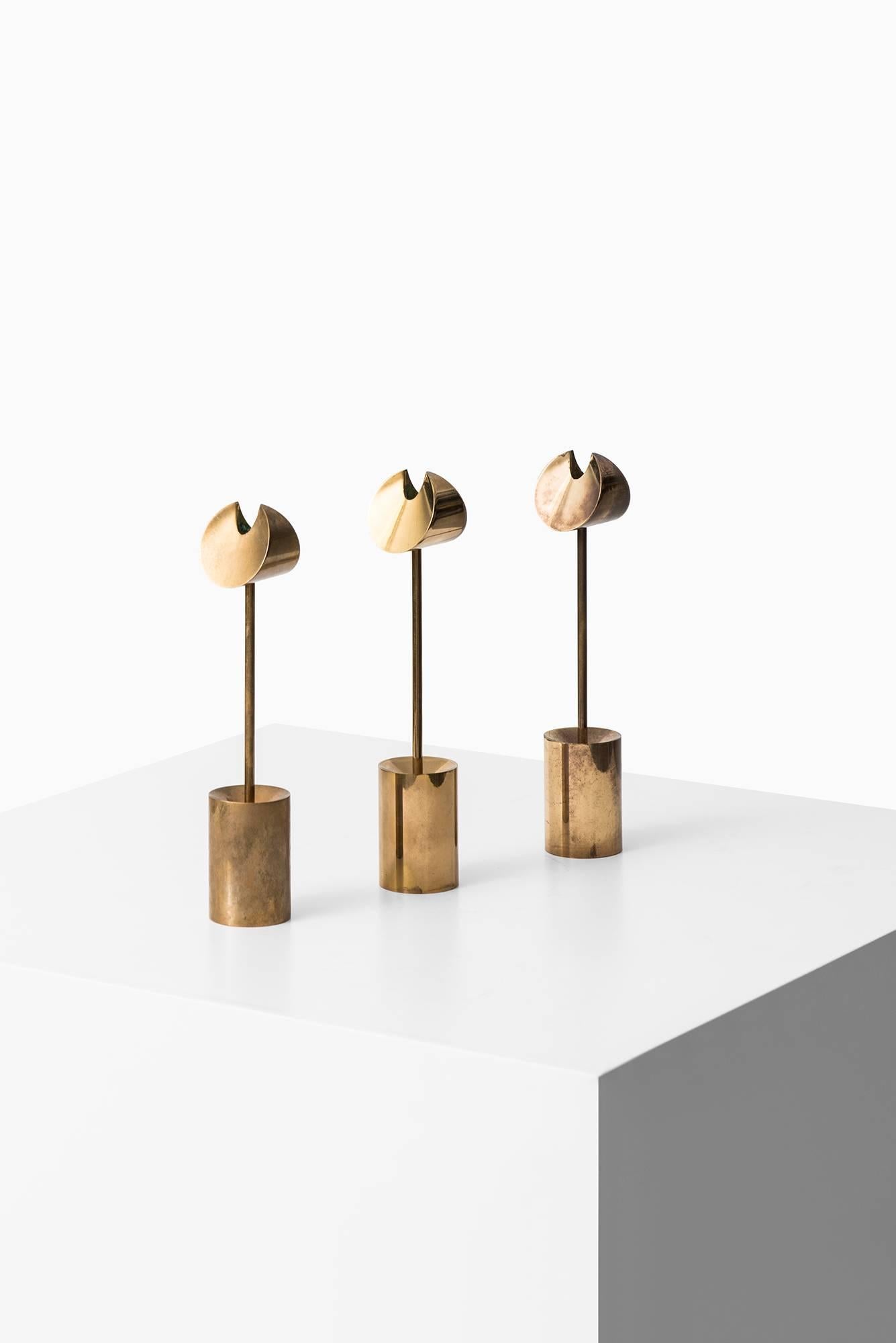 Candlesticks in brass designed by Pierre Forsell. Produced by Skultuna in Sweden.