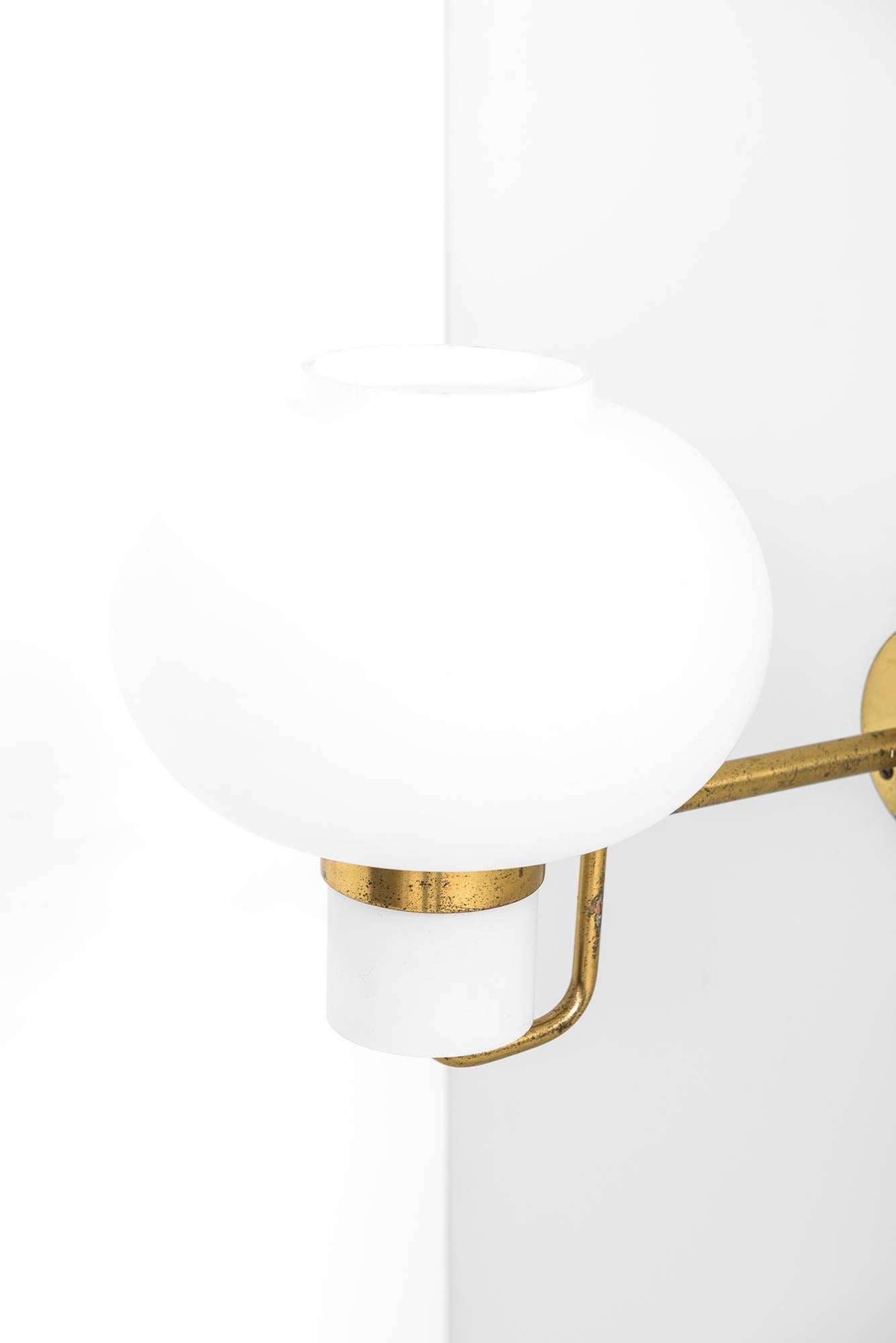 Danish Wall Lamps in Brass and Opaline Glass Produced in Denmark
