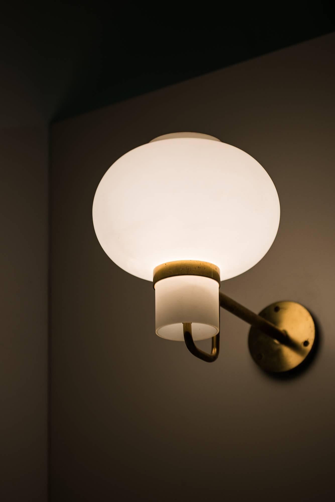 Wall Lamps in Brass and Opaline Glass Produced in Denmark 3