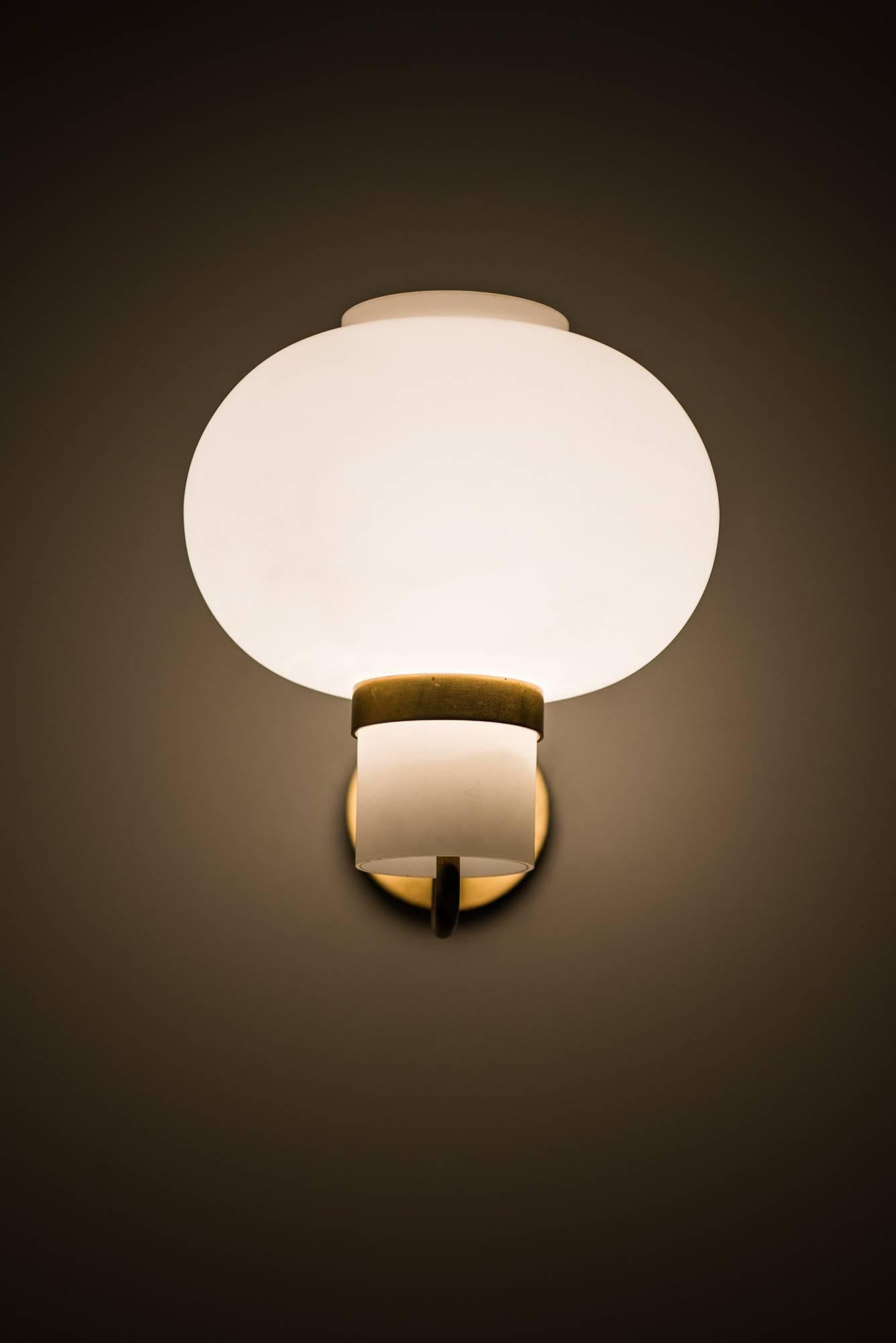 Wall Lamps in Brass and Opaline Glass Produced in Denmark 2