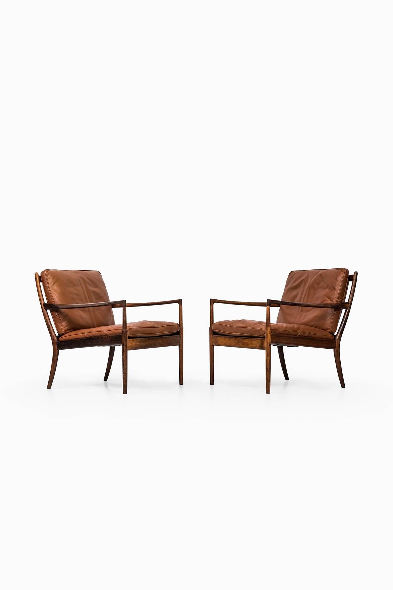 Mid-20th Century Rare Pair of Easy Chairs Model Samsö Designed by Ib Kofod-Larsen Produced by OPE
