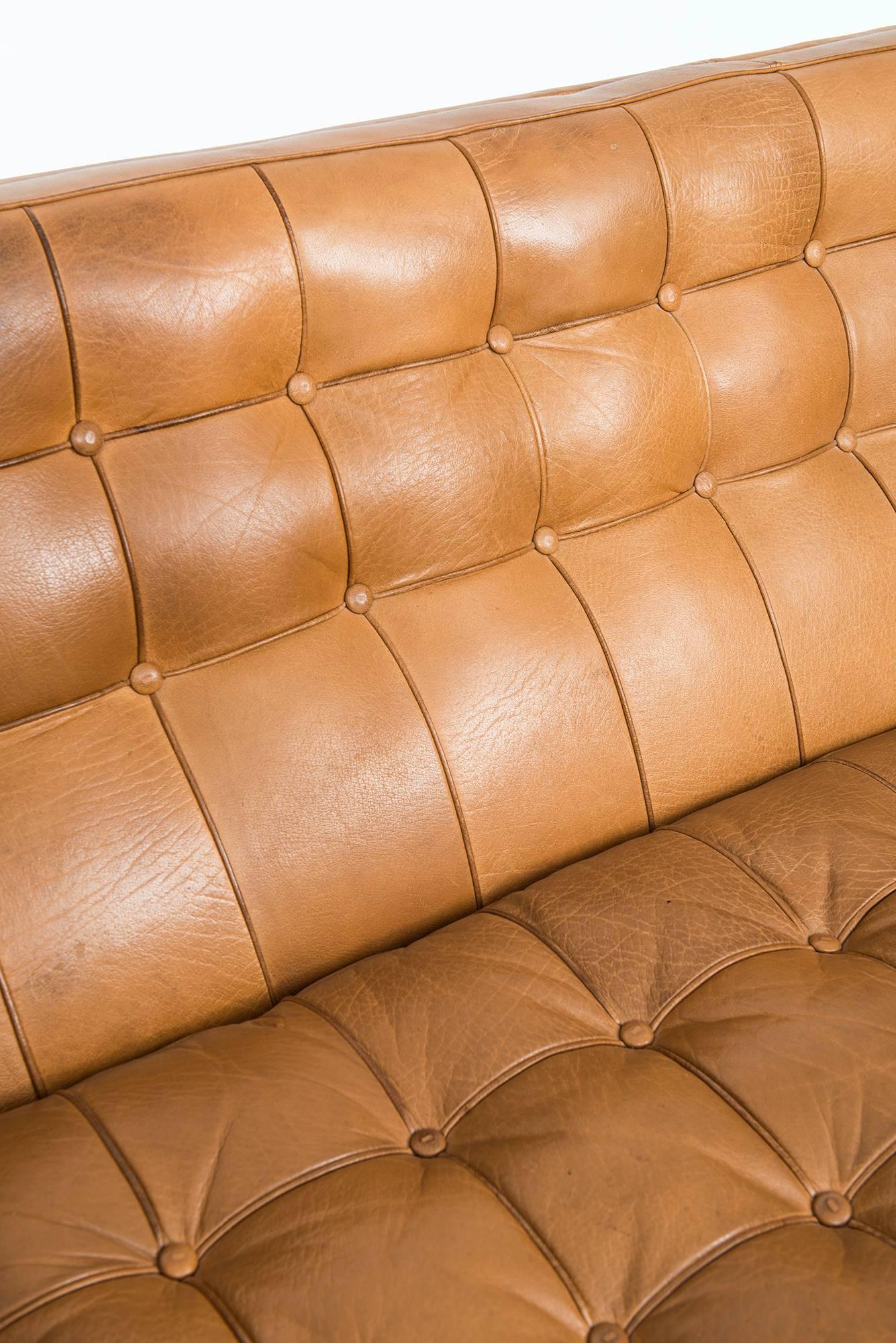 Swedish Arne Norell Merkur sofa in cognac brown leather by Norell AB in Sweden